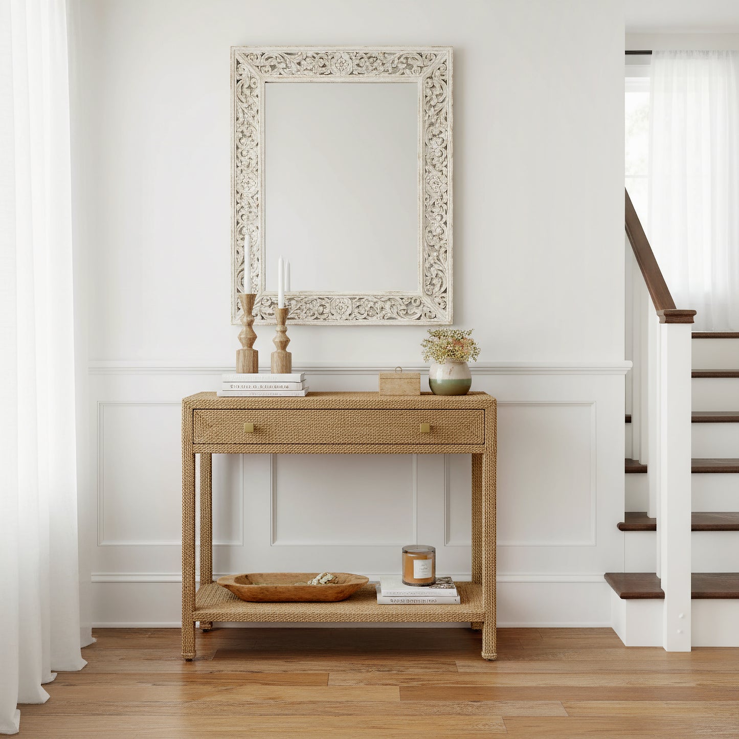 Butler Specialty Company Como 31.5 in. W Rectangular Banana Leaf 1 Drawer Console Table with Lower Open Shelf, Natural