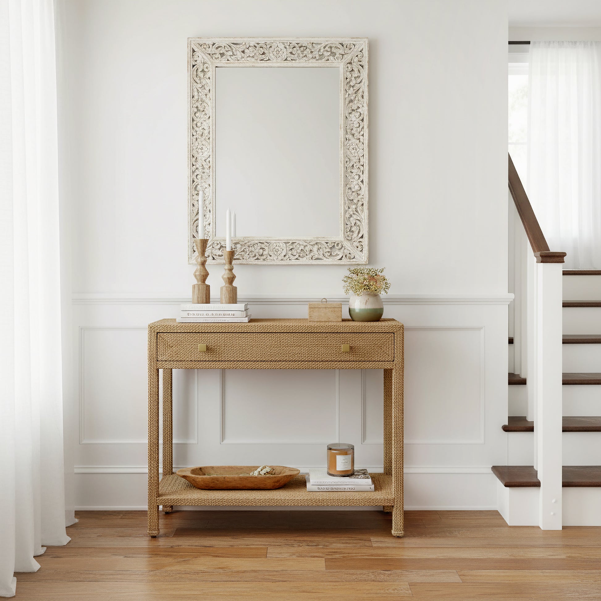 Butler Specialty Company Como 31.5 in. W Rectangular Banana Leaf 1 Drawer Console Table with Lower Open Shelf, Natural