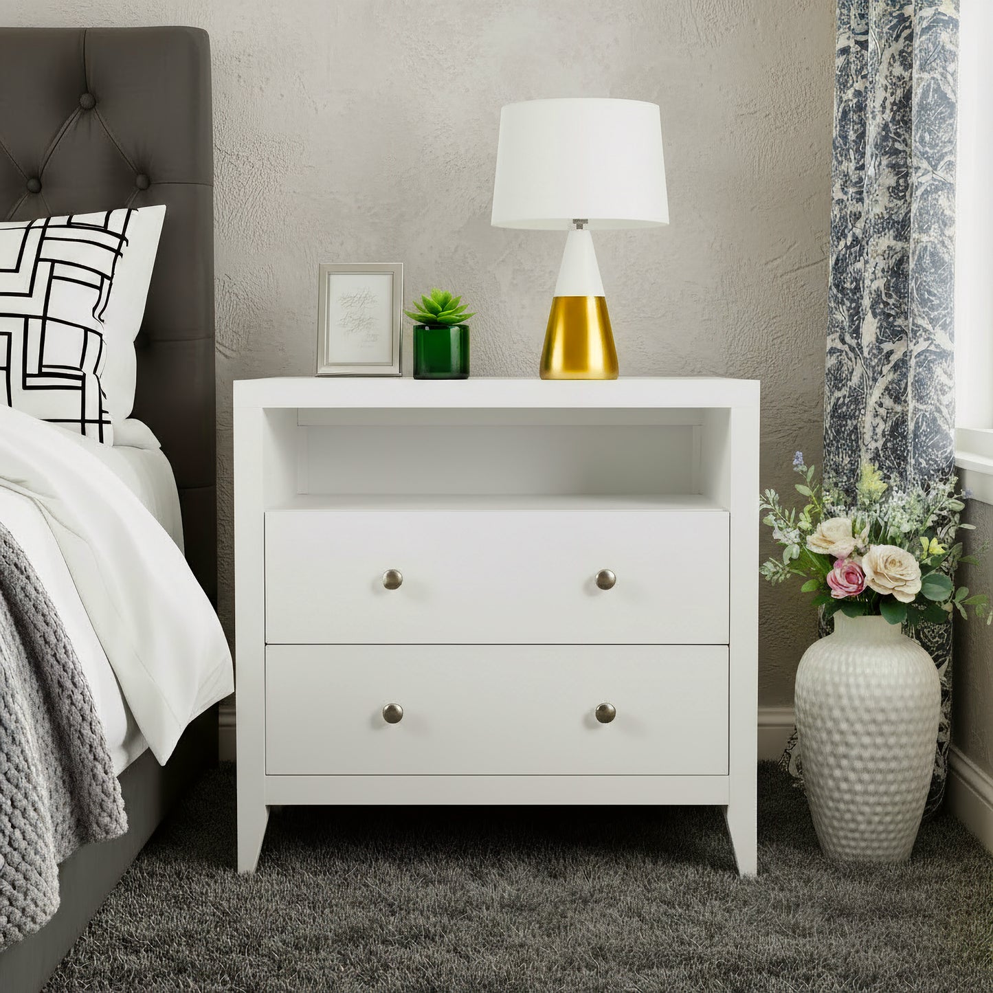 Butler Specialty Company Dana 28 in. W Rectangular Wood 2 Drawer Nightstand with Top Shelf, White