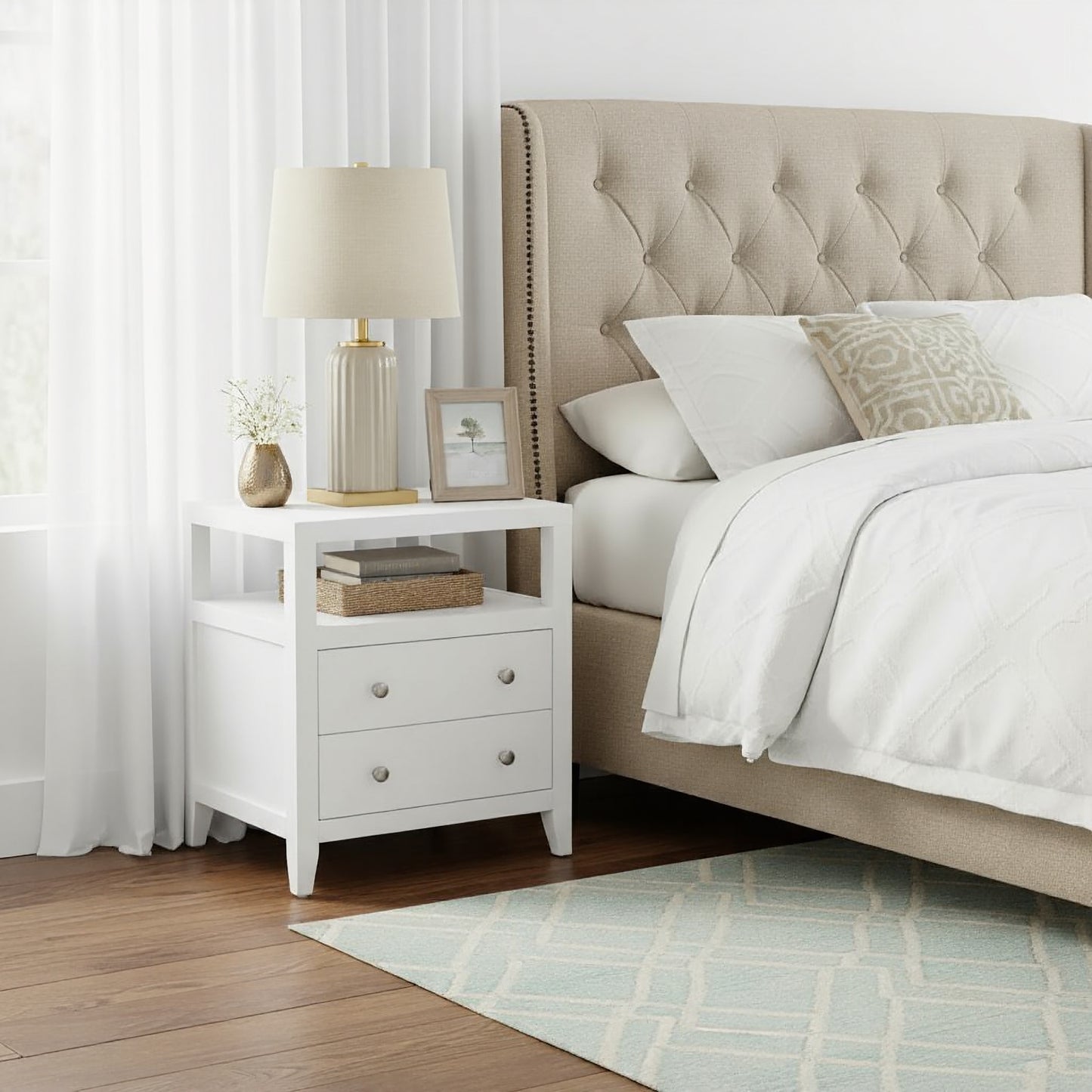 Butler Specialty Company Dana 21 in. W Rectangular Wood 2 Drawer Narrow Nightstand with Top Open Shelf, White