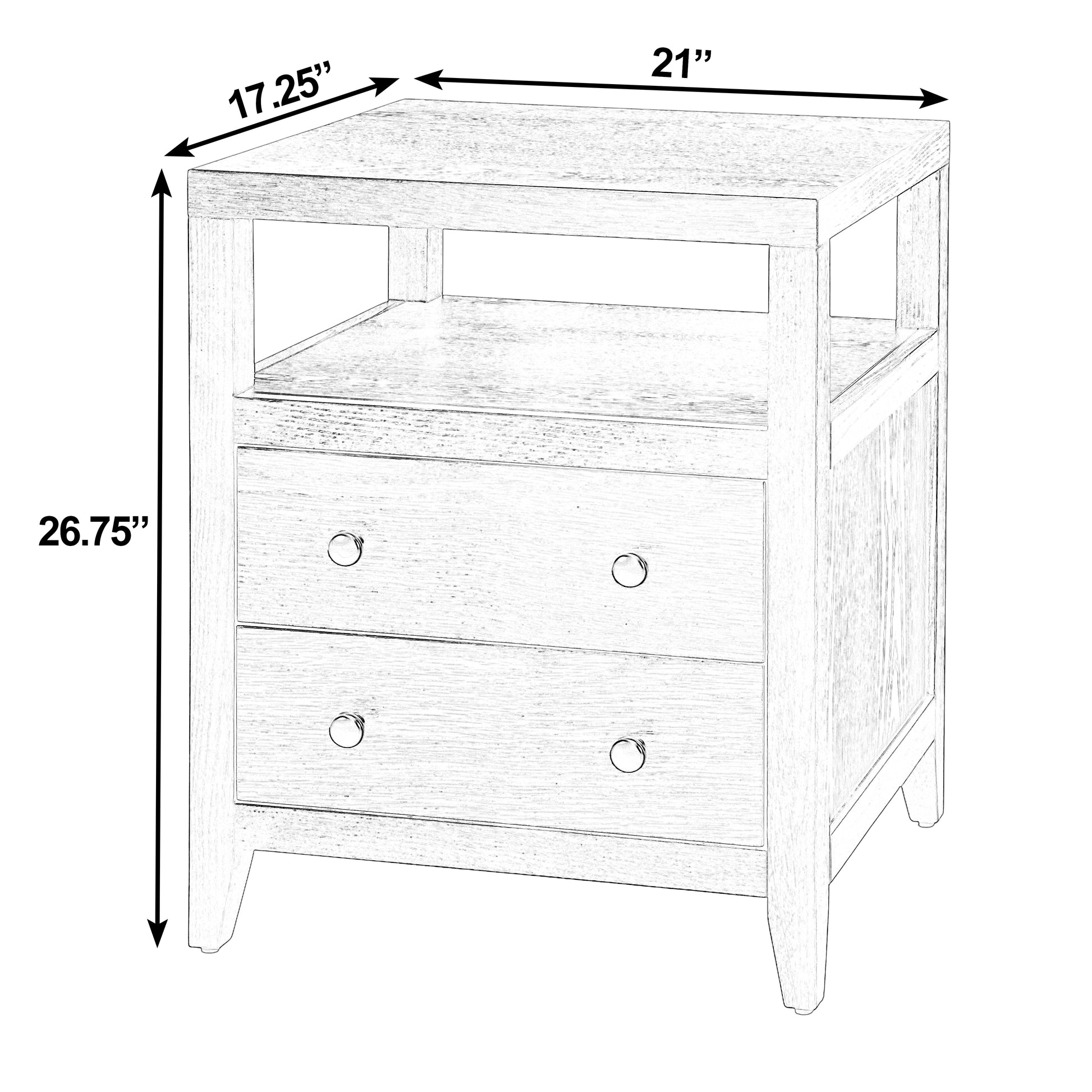 Butler Specialty Company Dana 21 in. W Rectangular Wood 2 Drawer Narrow Nightstand with Top Open Shelf, Taupe