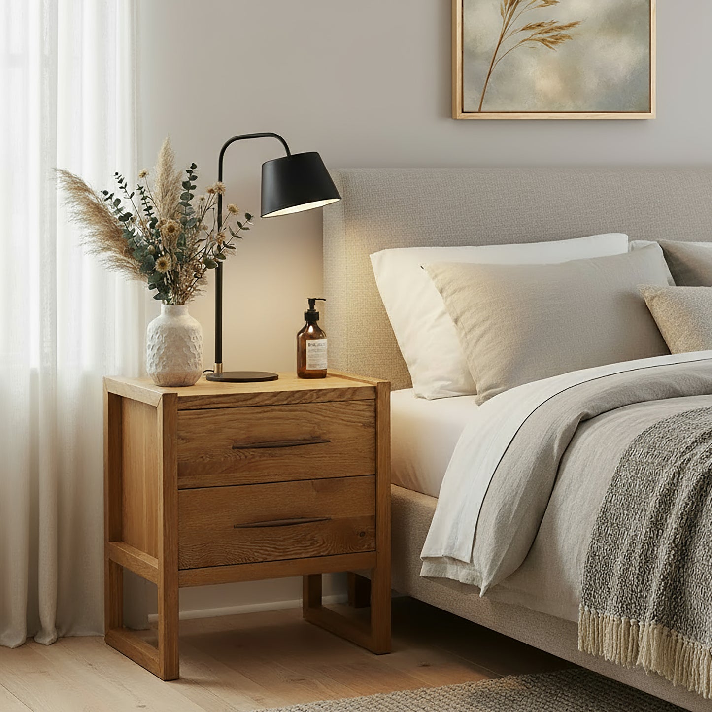 Butler Specialty Company Oakley 25 in. W Rectangular Wood 2 Drawer Nightstand, Light Brown, Natural