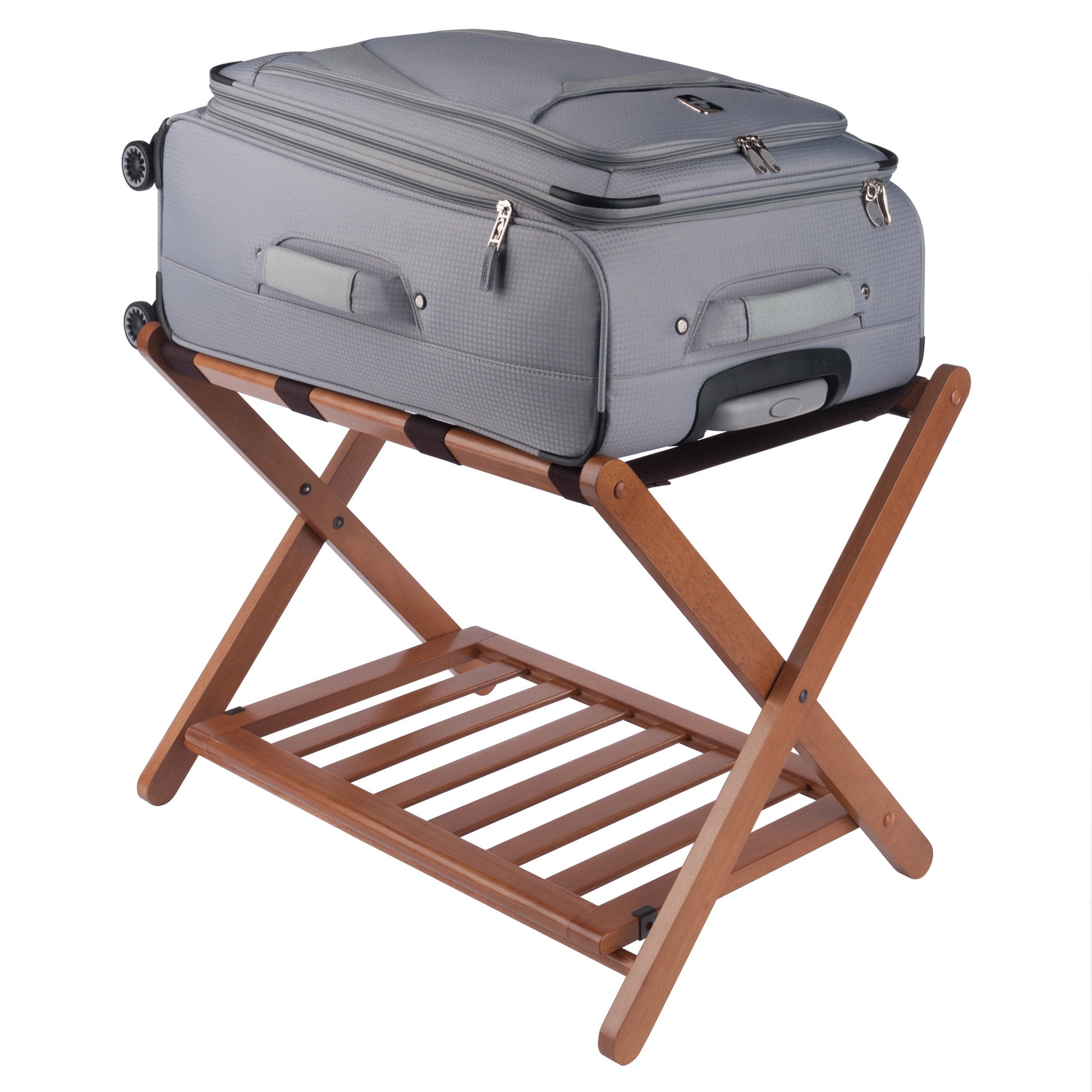 Reese Luggage Rack with Shelf, Teak