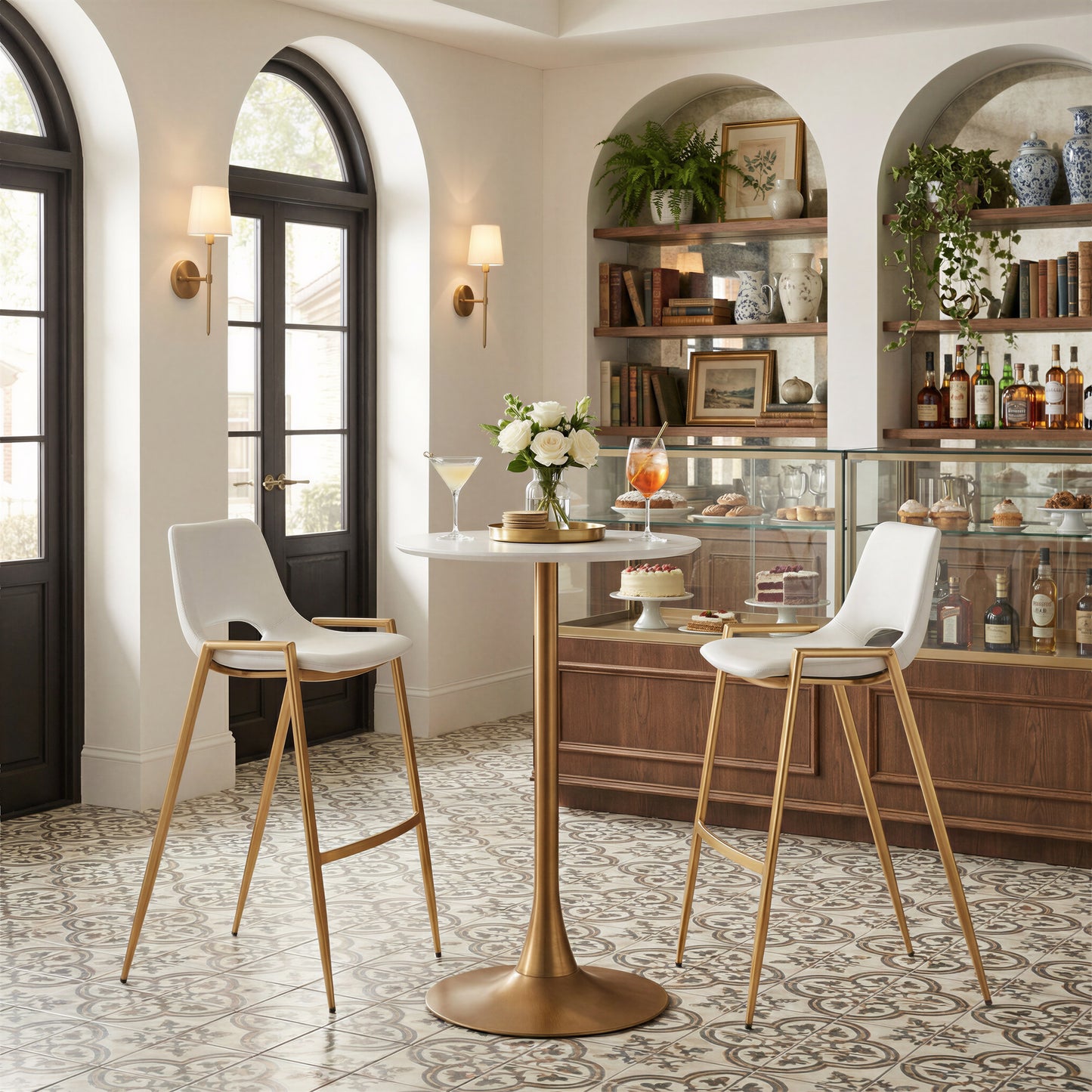 Auray Bar Table White & Gold - 8
