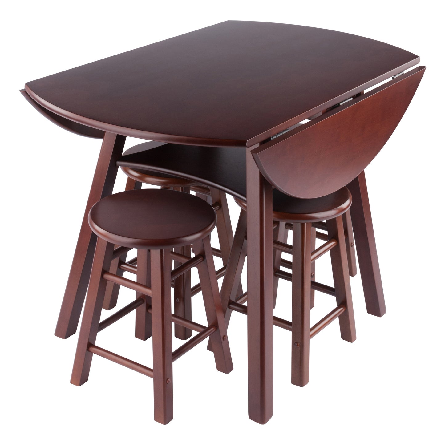 Marbelle Table 5-Pc Drop Leaf Dining Table with 4 Element 18” Dining Stools, Walnut