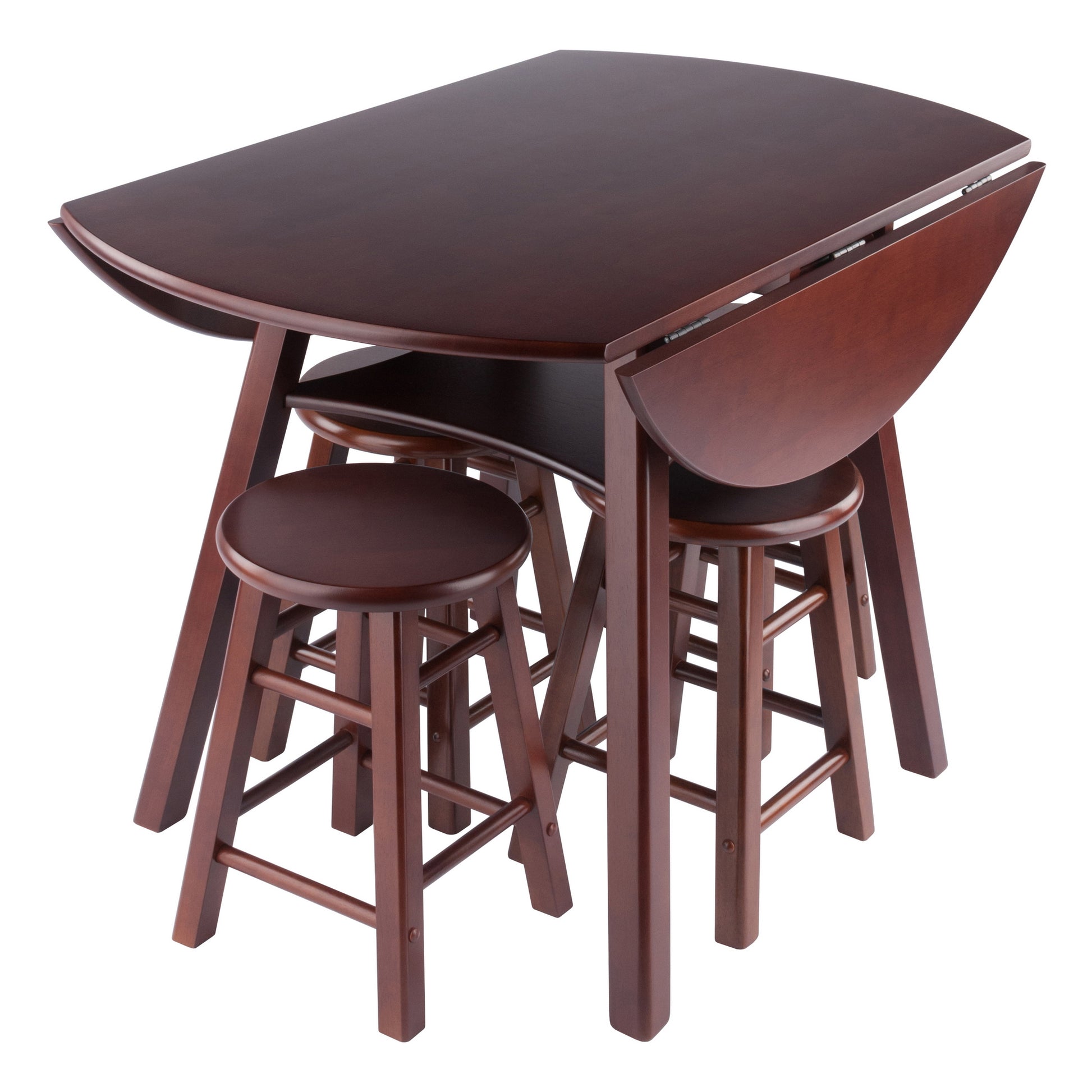 Marbelle Table 5-Pc Drop Leaf Dining Table with 4 Element 18” Dining Stools, Walnut