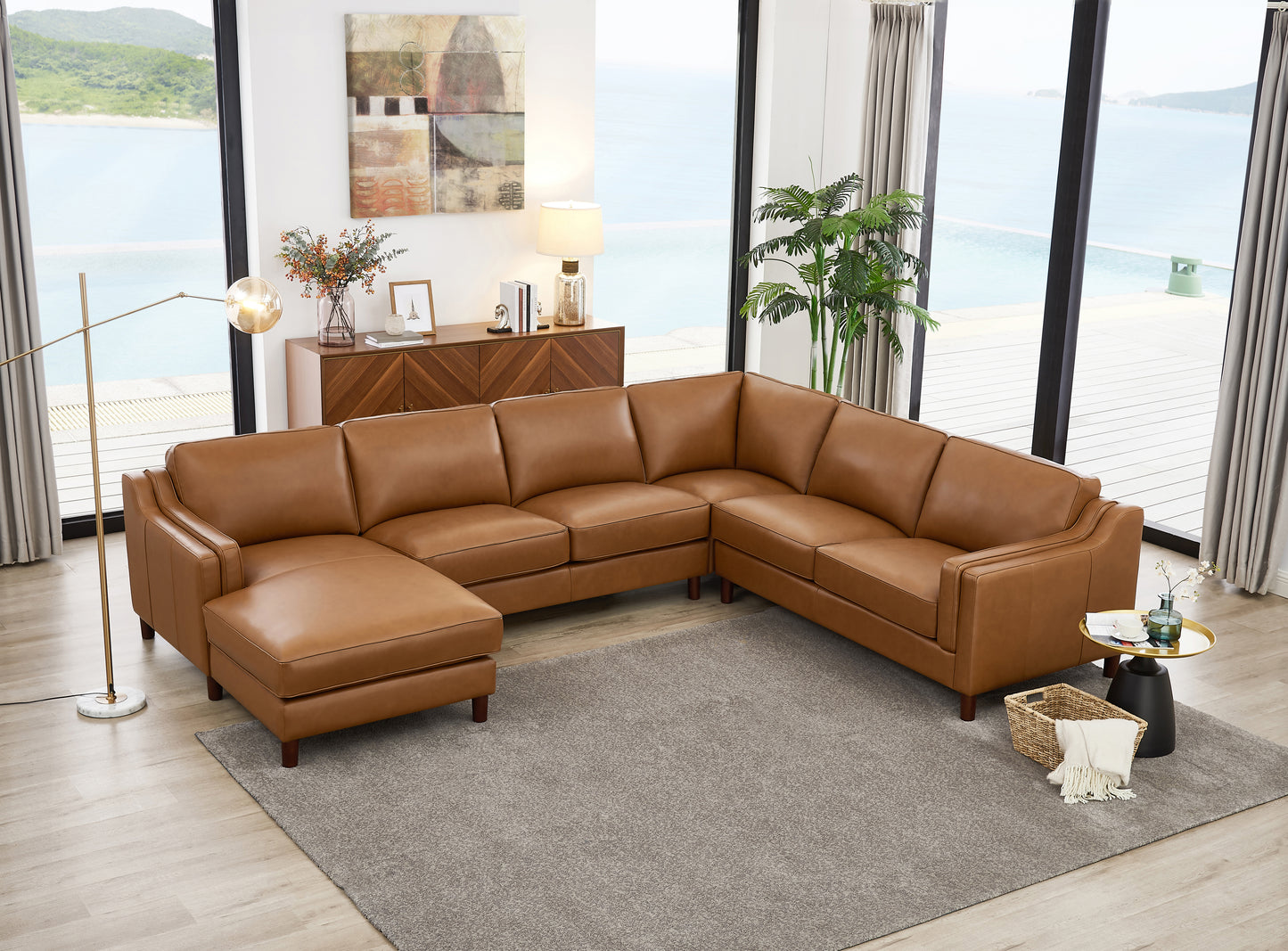 Bella Left Chaise Sectional Cognac Brown