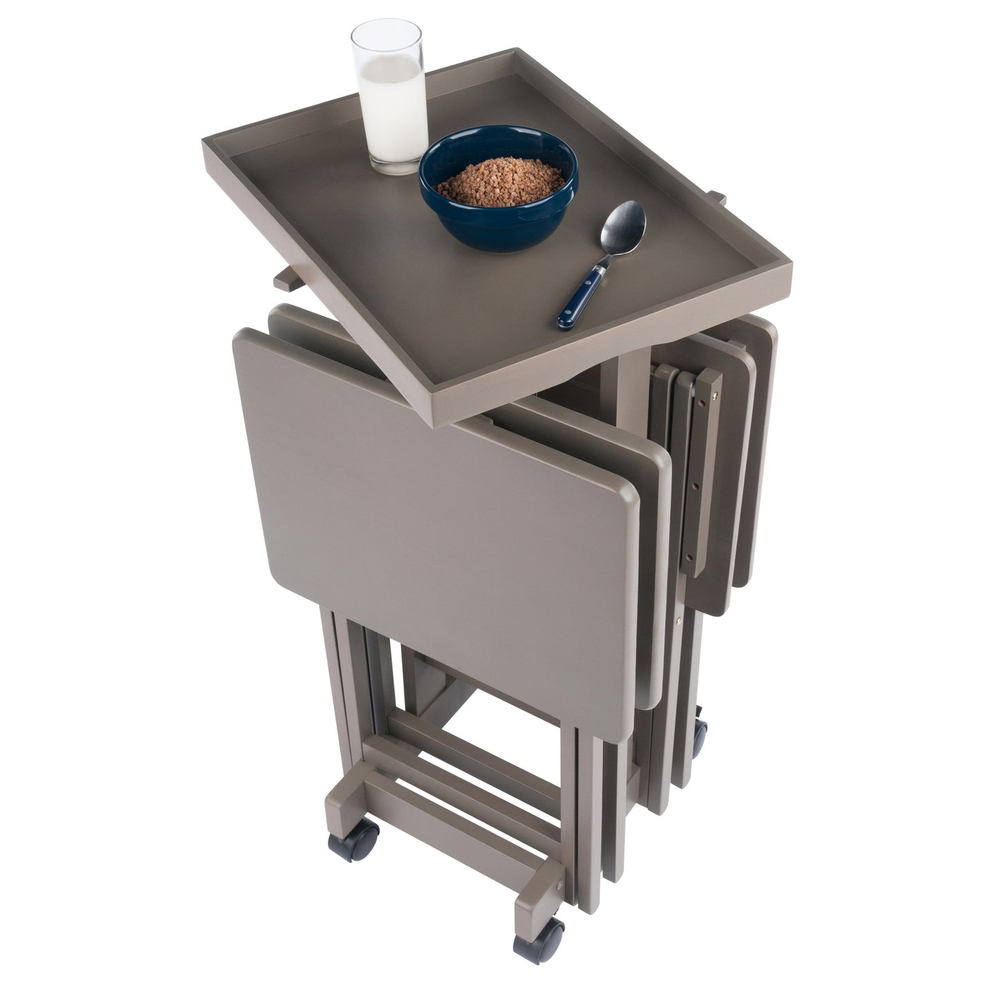 Isabelle 6-Pc Snack Table Set with Removable Serving Tray, Oyster Gray