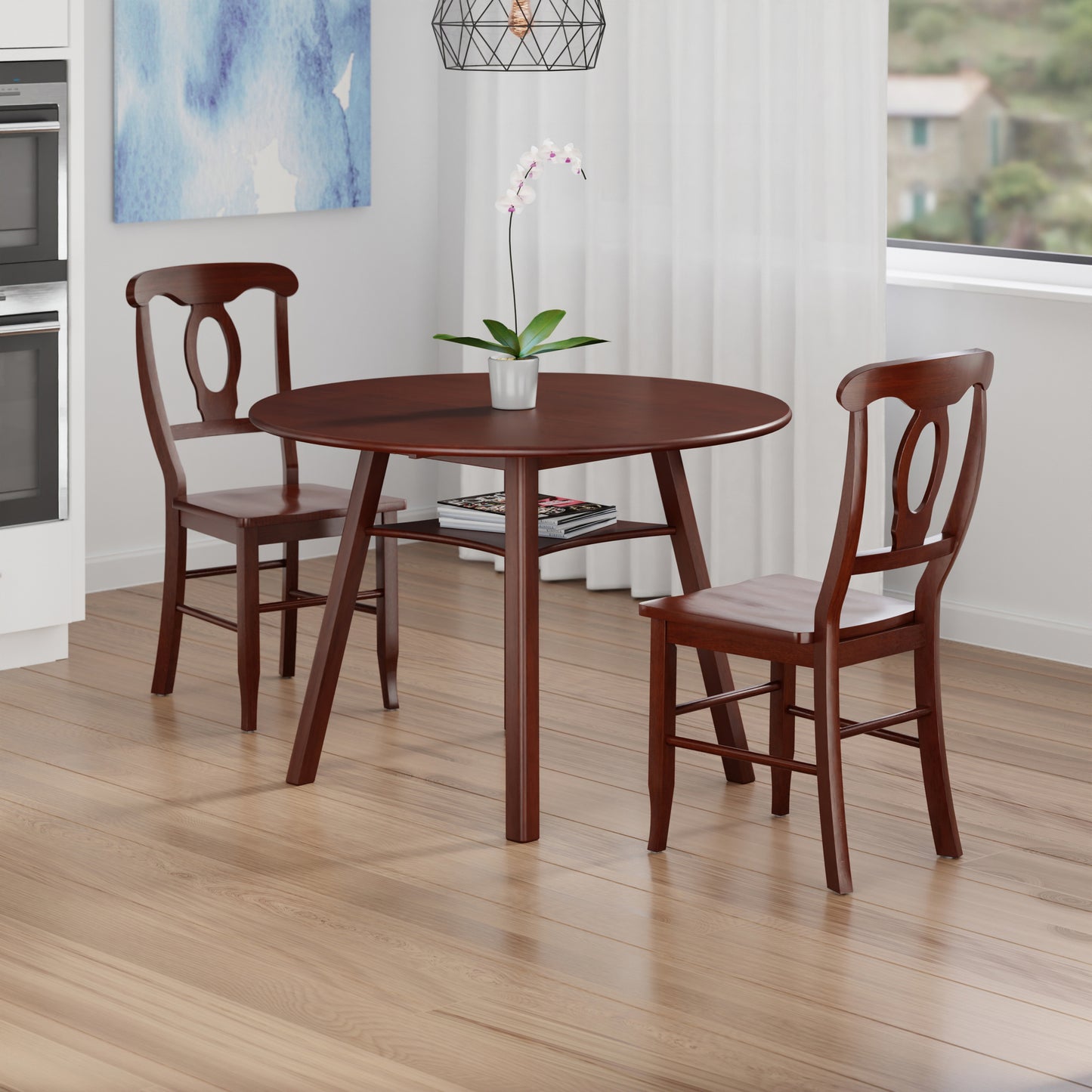 Marbelle Table 3-Pc Drop Leaf Dining Table with 2 Renaissance Chairs, Walnut