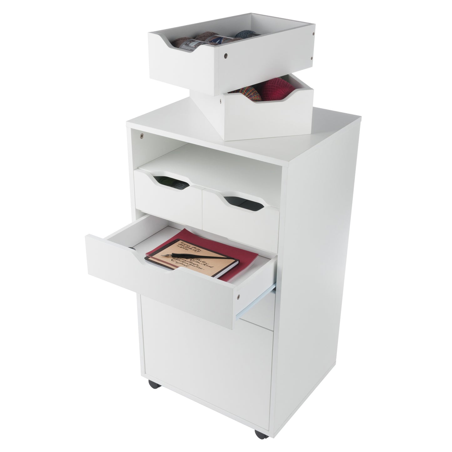 Halifax Bins & Drawers Multi-Storage Tall Mobile Cabinet, White