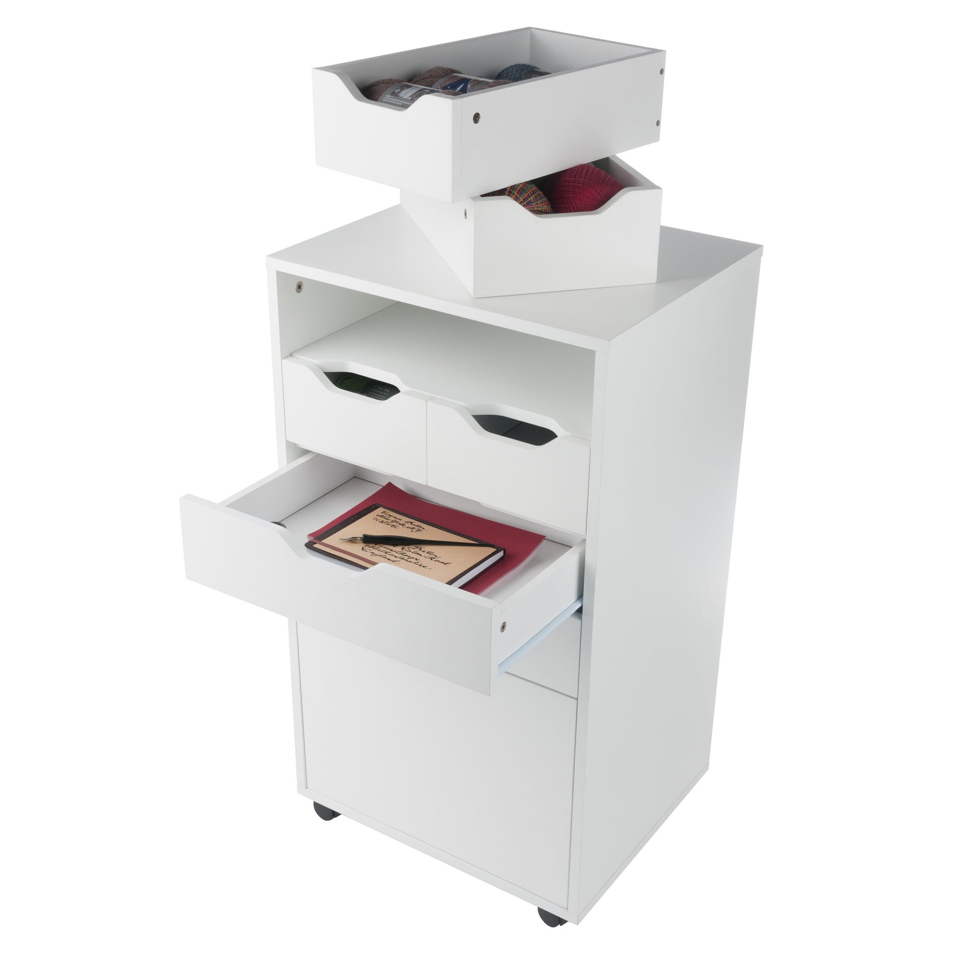 Halifax Bins & Drawers Multi-Storage Tall Mobile Cabinet, White