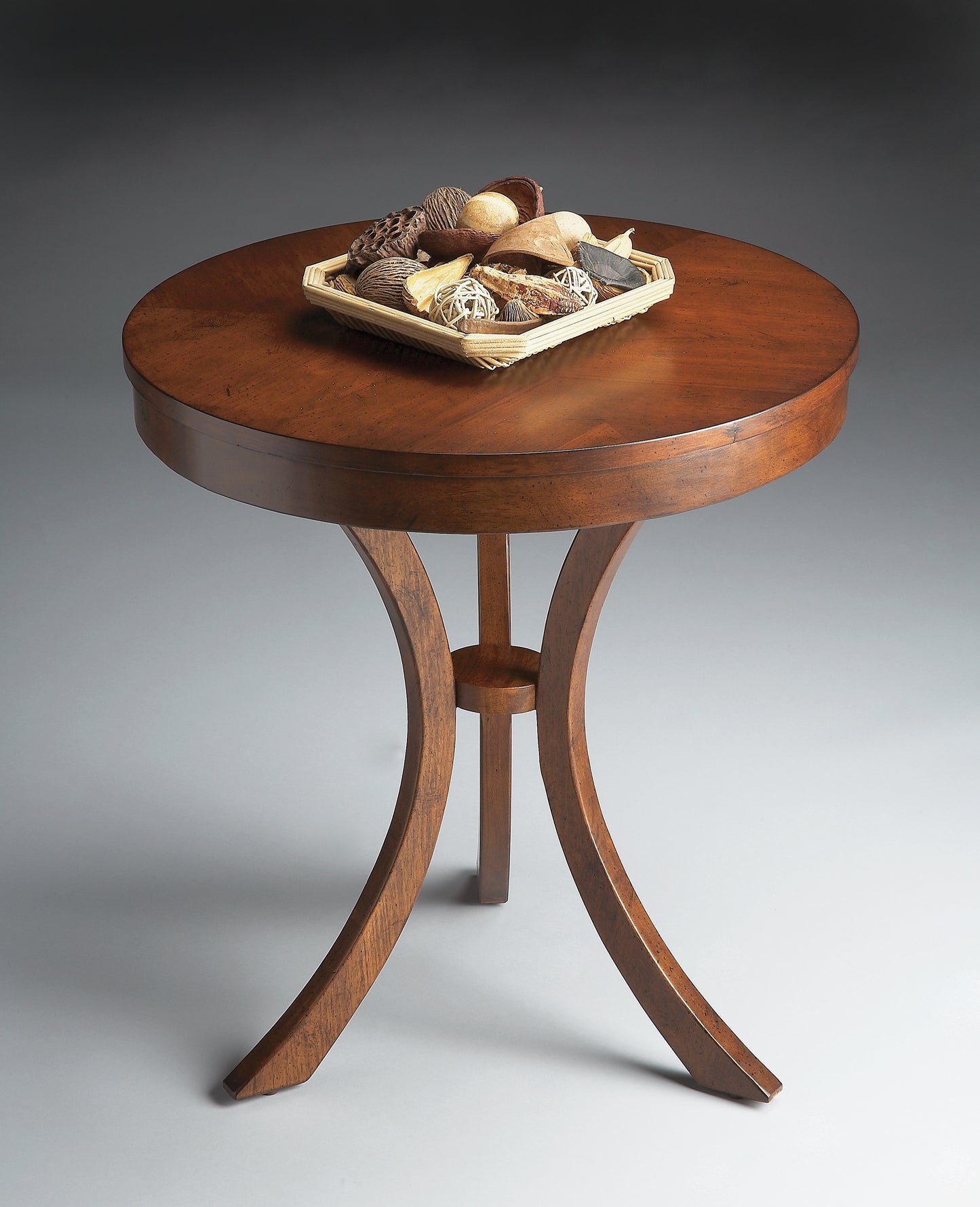 Butler Specialty Company Gerard 24 in. W Round Wood 3 Leg Side Table, Medium Brown
