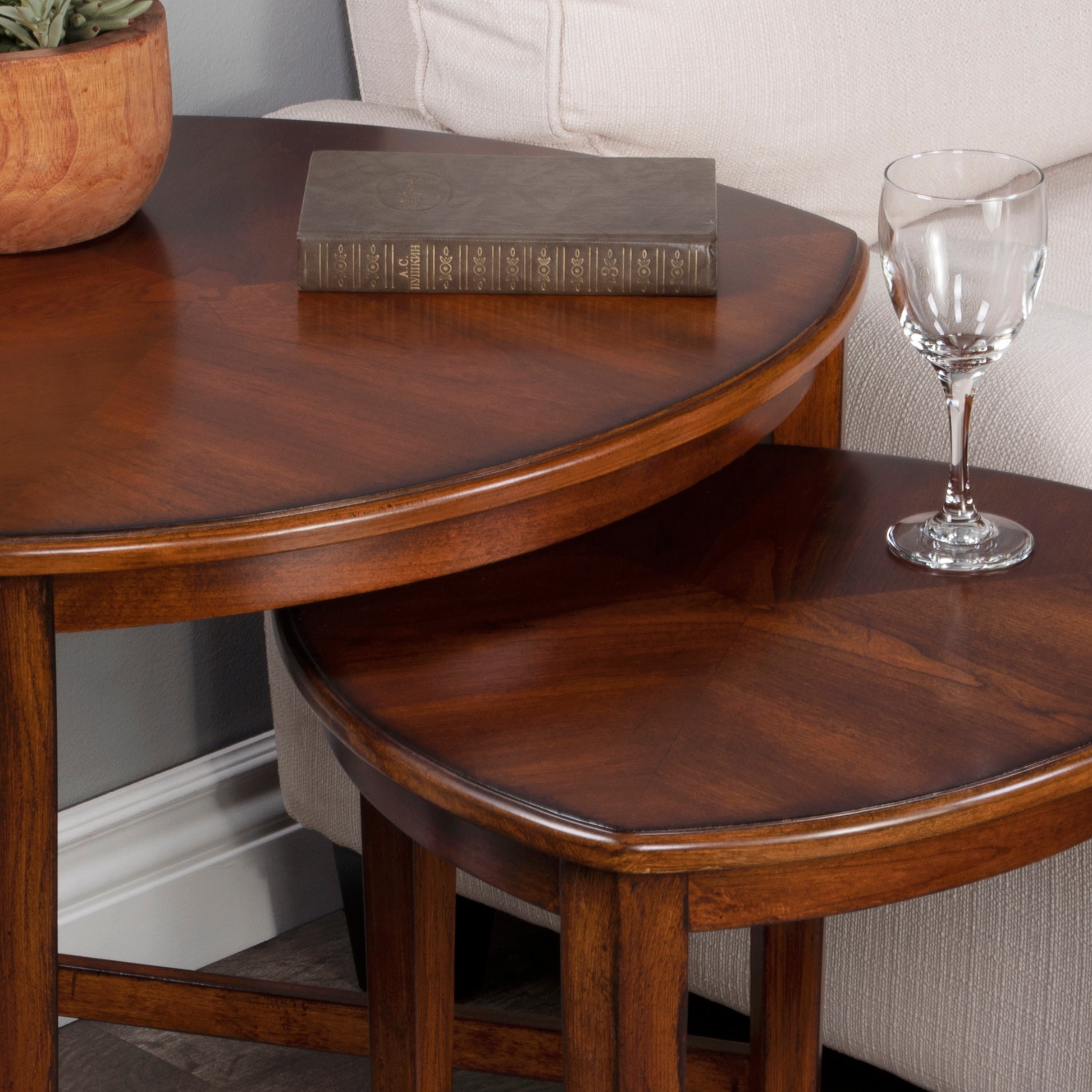 Butler Specialty Company Finnegan Triangle Shaped Wood Set of 2 Nesting Tables, Medium Brown