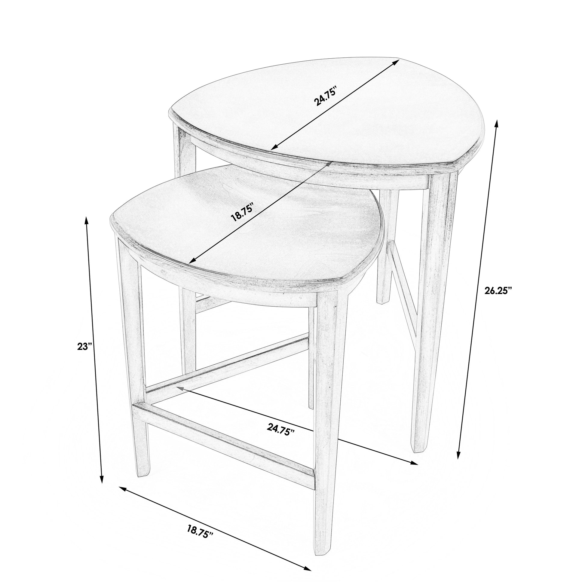 Butler Specialty Company Finnegan Triangle Shaped Wood Set of 2 Nesting Tables, Medium Brown
