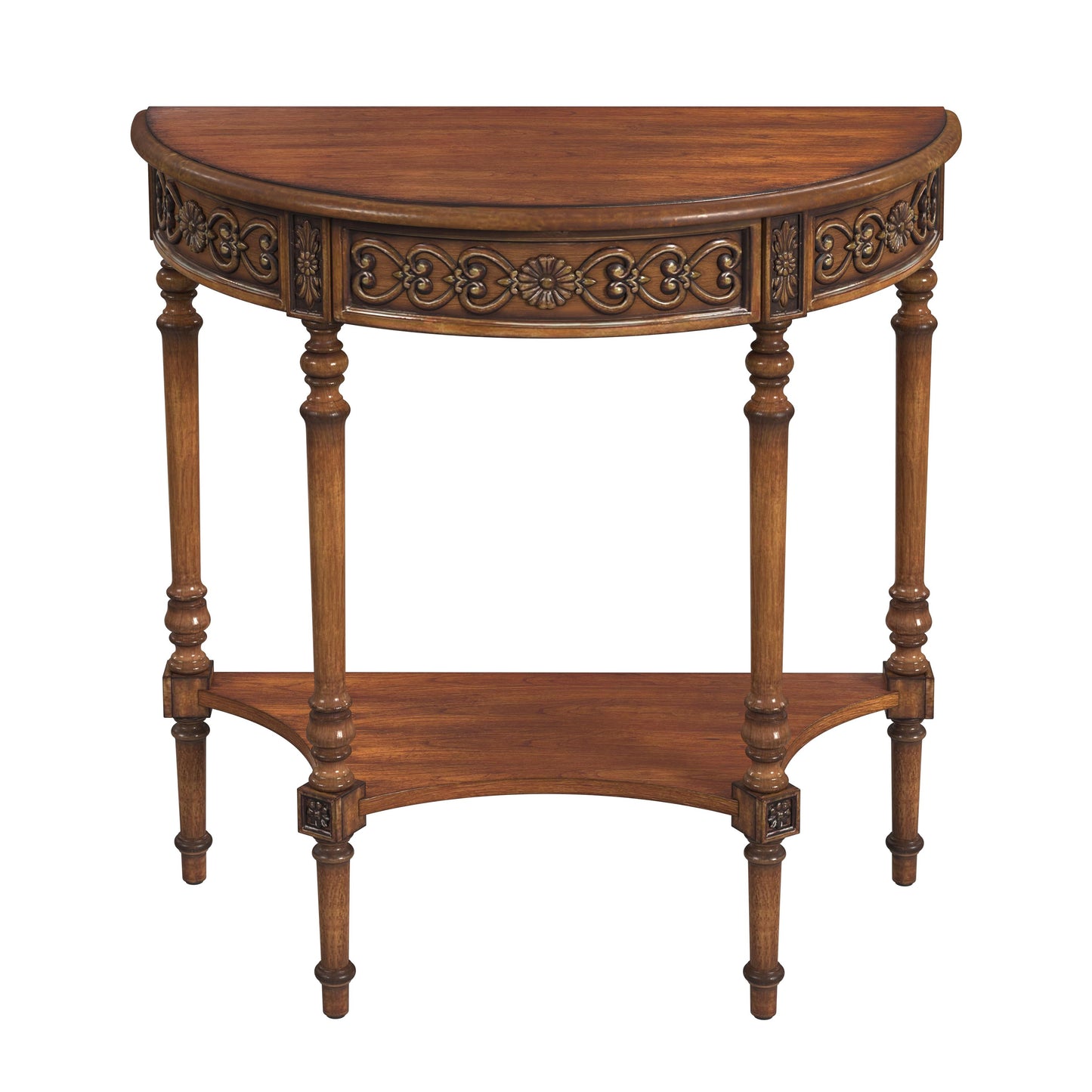 Butler Specialty Company Danielle 30 in W. Demilune Wood 1 Drawer Console Table with Lower Open Shelf, Medium Brown