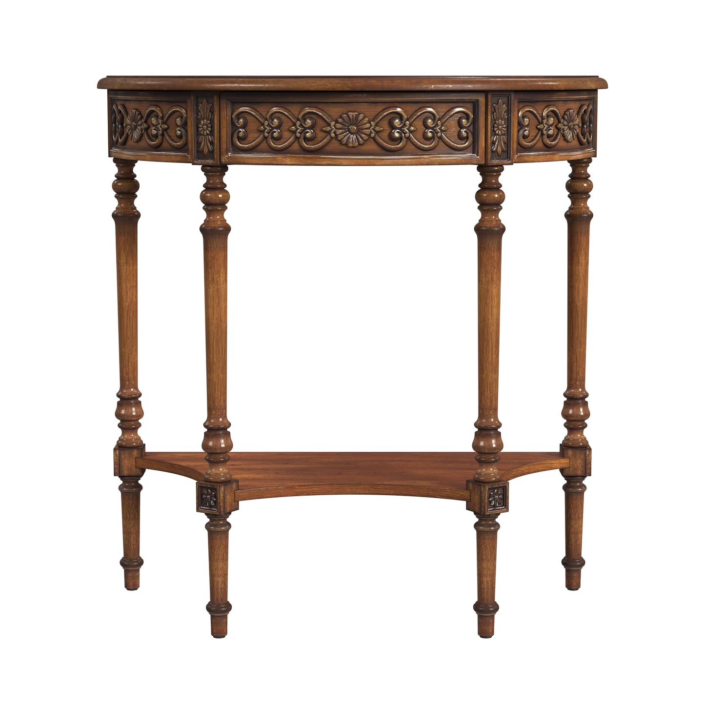 Butler Specialty Company Danielle 30 in W. Demilune Wood 1 Drawer Console Table with Lower Open Shelf, Medium Brown