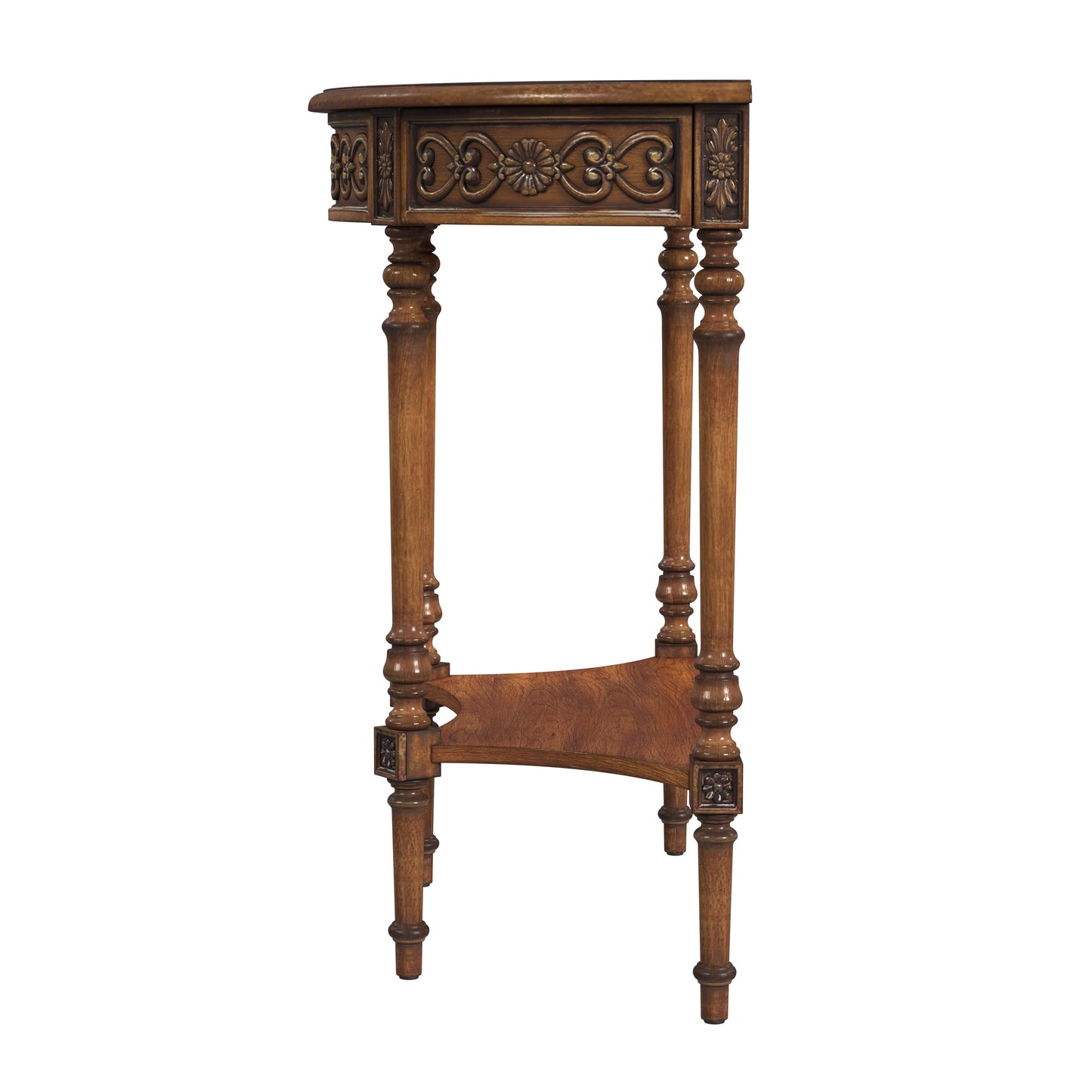 Butler Specialty Company Danielle 30 in W. Demilune Wood 1 Drawer Console Table with Lower Open Shelf, Medium Brown