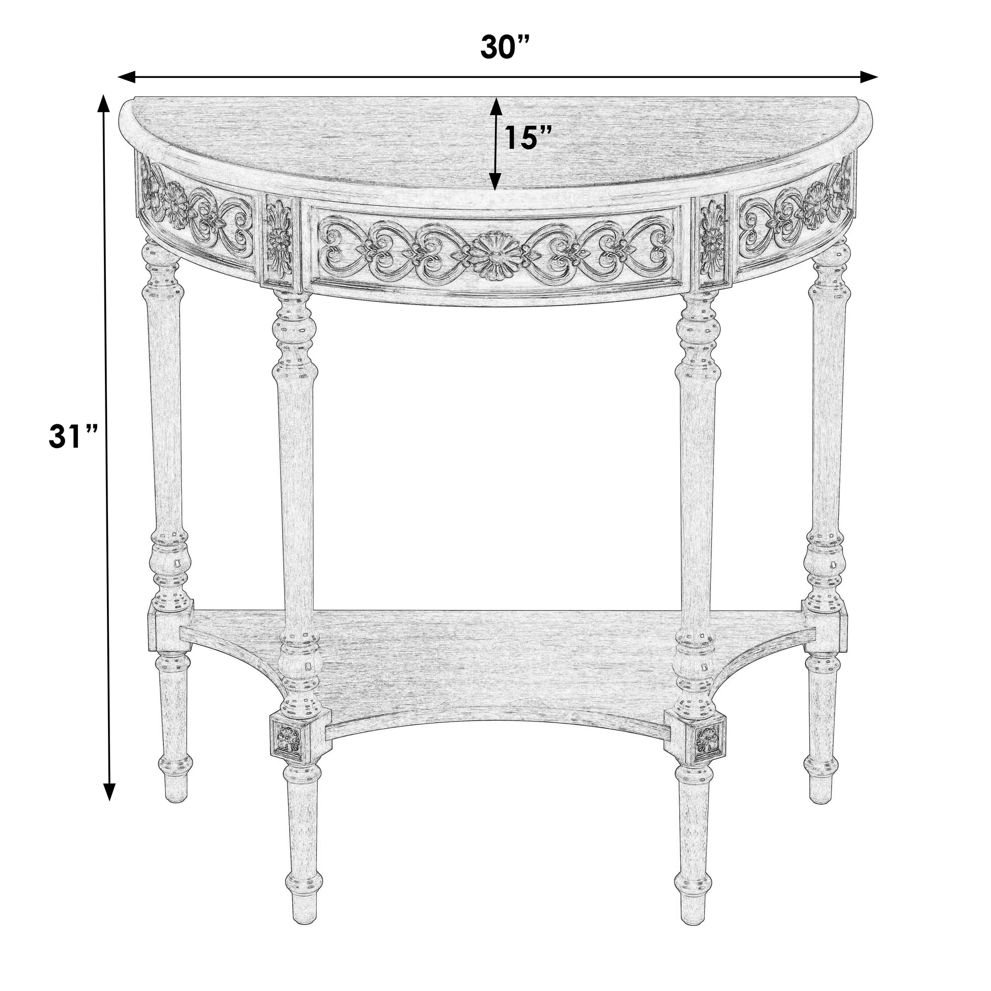 Butler Specialty Company Danielle 30 in W. Demilune Wood 1 Drawer Console Table with Lower Open Shelf, Medium Brown