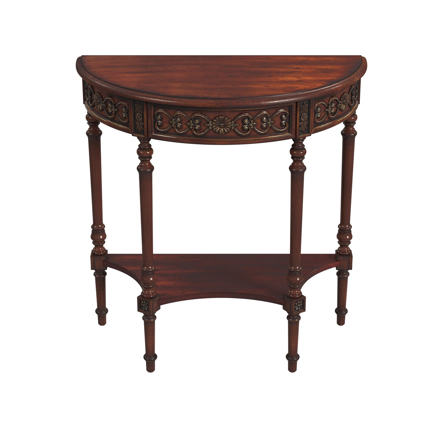 Butler Specialty Company Danielle 30 in W. Demilune Wood 1 Drawer Console Table with Lower Open Shelf, Dark Brown