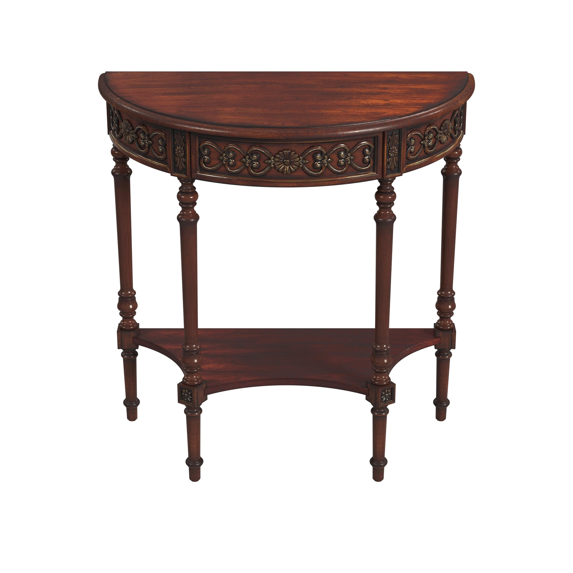 Butler Specialty Company Danielle 30 in W. Demilune Wood 1 Drawer Console Table with Lower Open Shelf, Dark Brown
