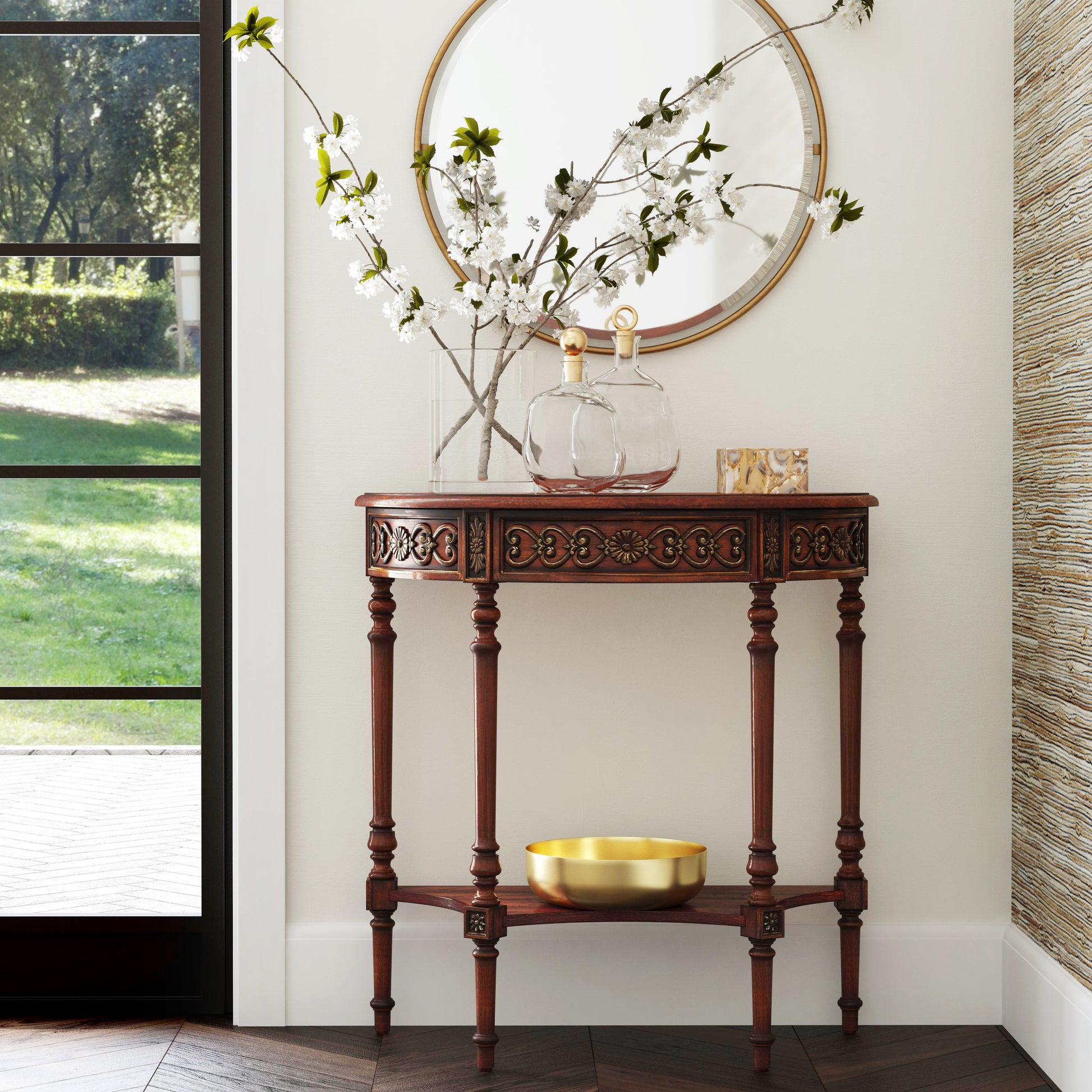 Butler Specialty Company Danielle 30 in W. Demilune Wood 1 Drawer Console Table with Lower Open Shelf, Dark Brown