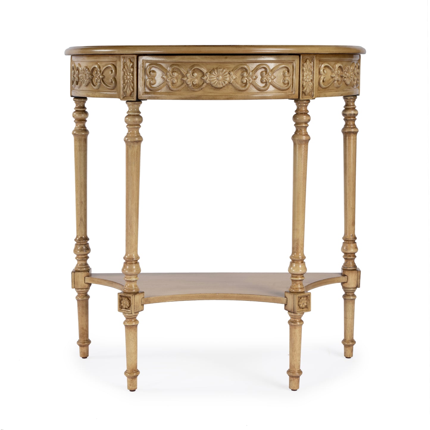 Butler Specialty Company Danielle 30 in W. Demilune Wood 1 Drawer Console Table with Lower Open Shelf, Beige