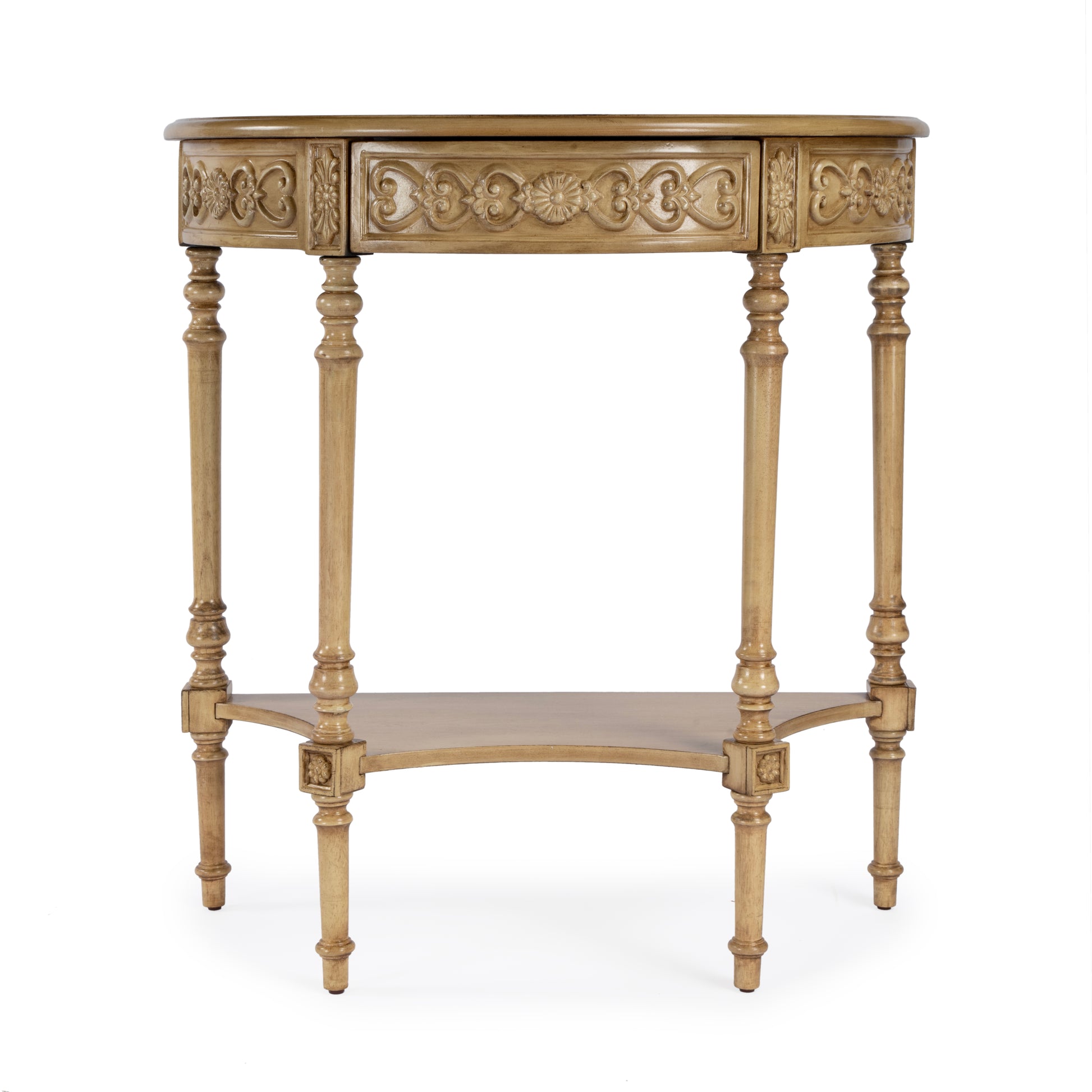 Butler Specialty Company Danielle 30 in W. Demilune Wood 1 Drawer Console Table with Lower Open Shelf, Beige