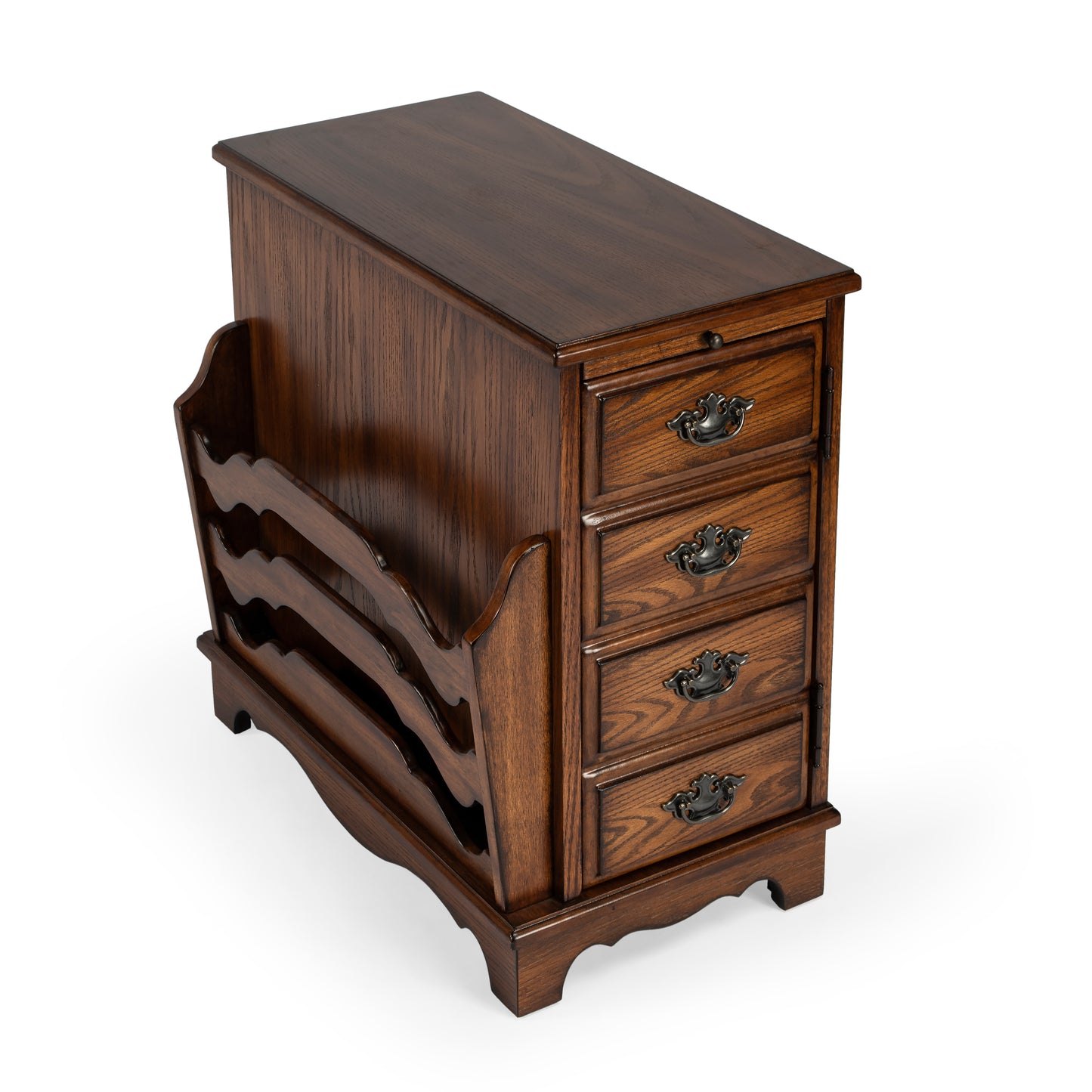 Butler Specialty Company Gregory 14.5 in. W Rectangular Wood Storage Side Table with Magazine Holder and Pull-Out Tray, Medium Brown