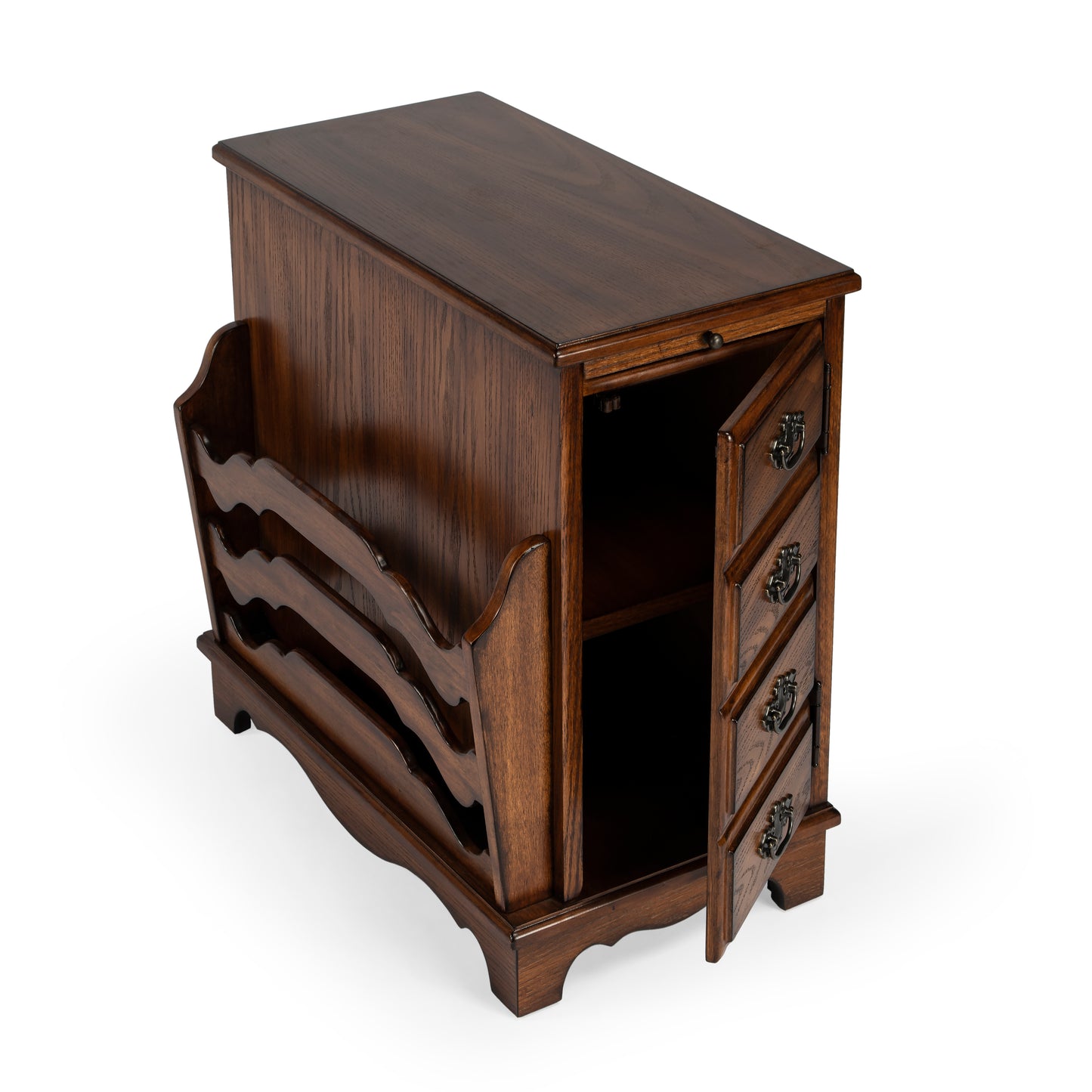 Butler Specialty Company Gregory 14.5 in. W Rectangular Wood Storage Side Table with Magazine Holder and Pull-Out Tray, Medium Brown