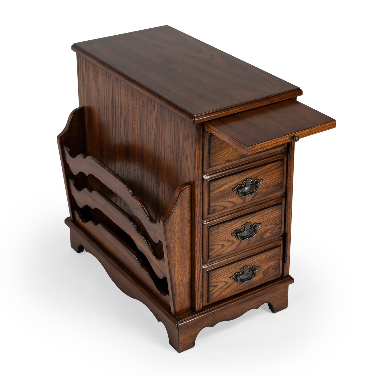 Butler Specialty Company Gregory 14.5 in. W Rectangular Wood Storage Side Table with Magazine Holder and Pull-Out Tray, Medium Brown