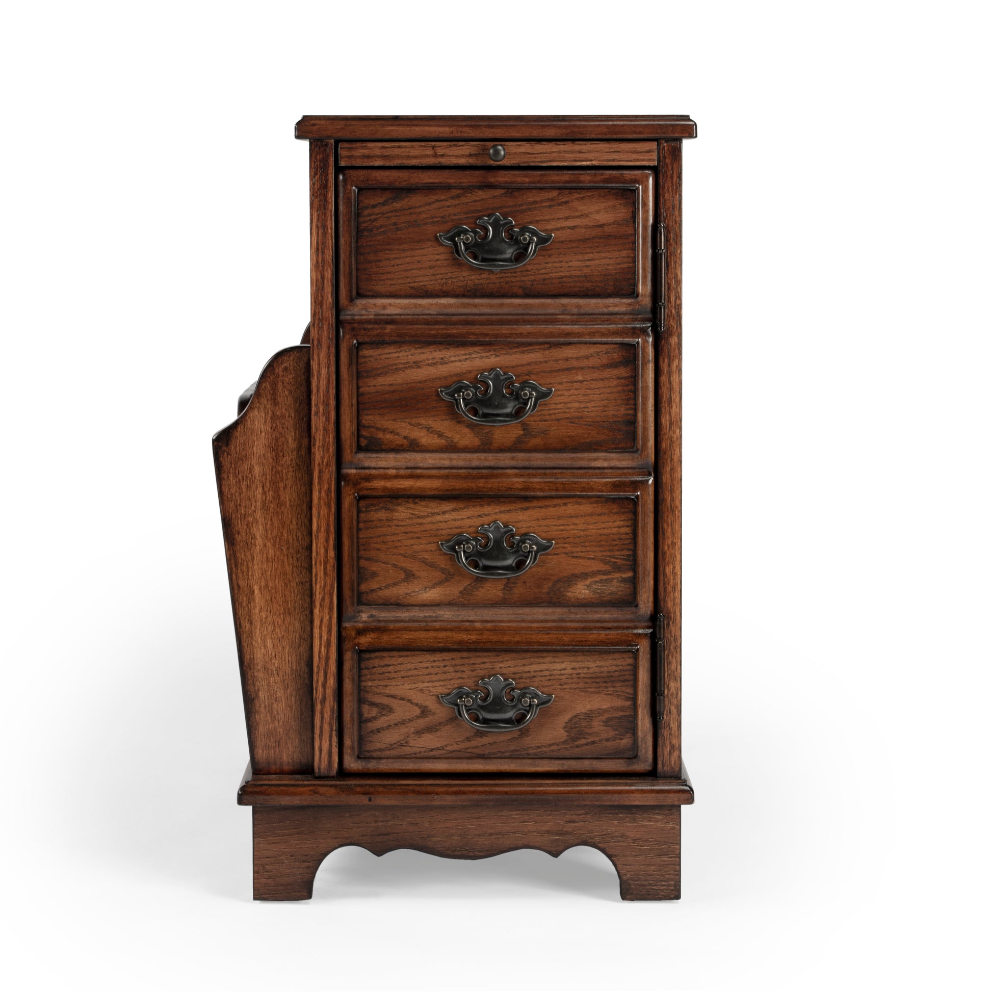 Butler Specialty Company Gregory 14.5 in. W Rectangular Wood Storage Side Table with Magazine Holder and Pull-Out Tray, Medium Brown