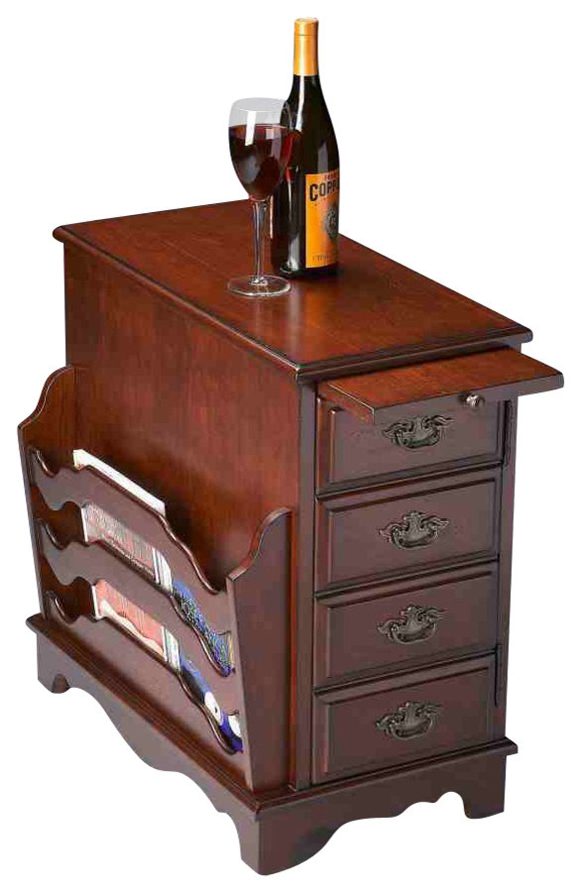 Butler Specialty Company Gregory 14.5 in. W Rectangular Wood Storage Side Table with Magazine Holder and Pull-Out Tray, Dark Brown