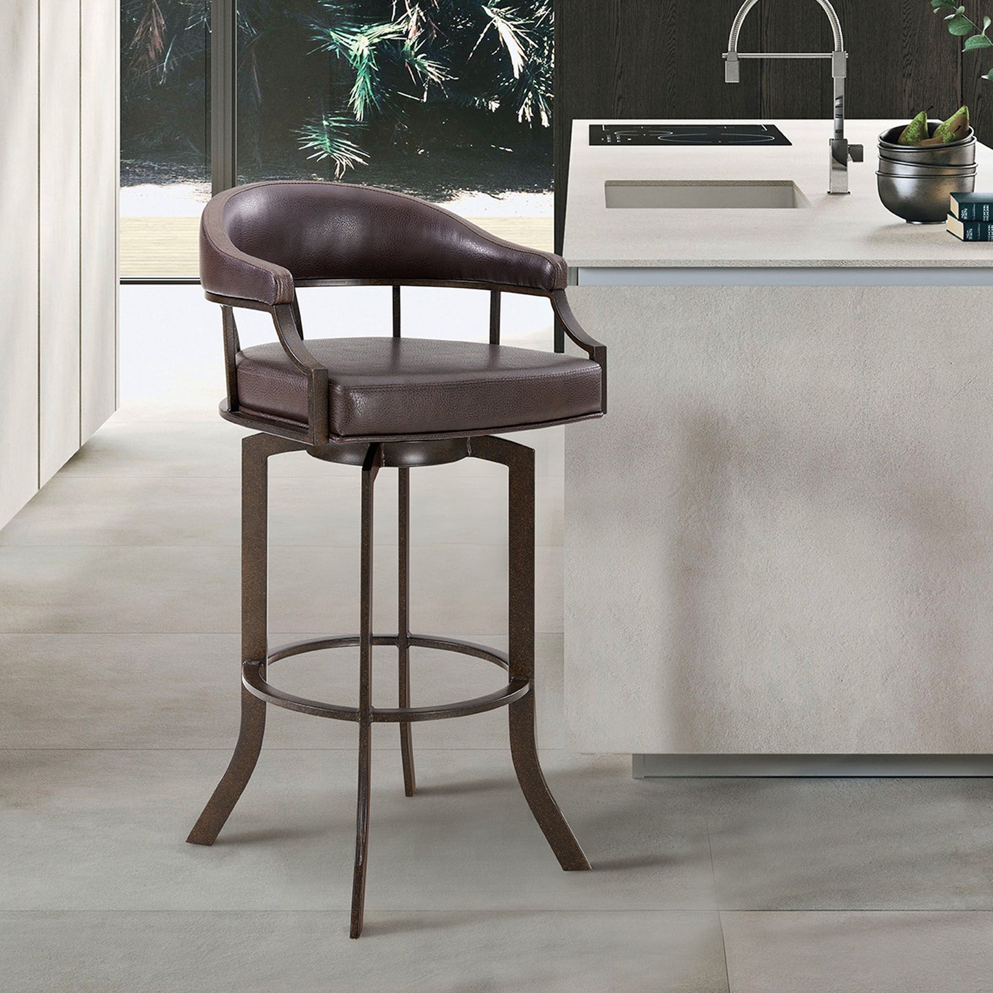 Pharaoh Swivel Bar Stool with Faux Leather and Metal Finish in Various Heights