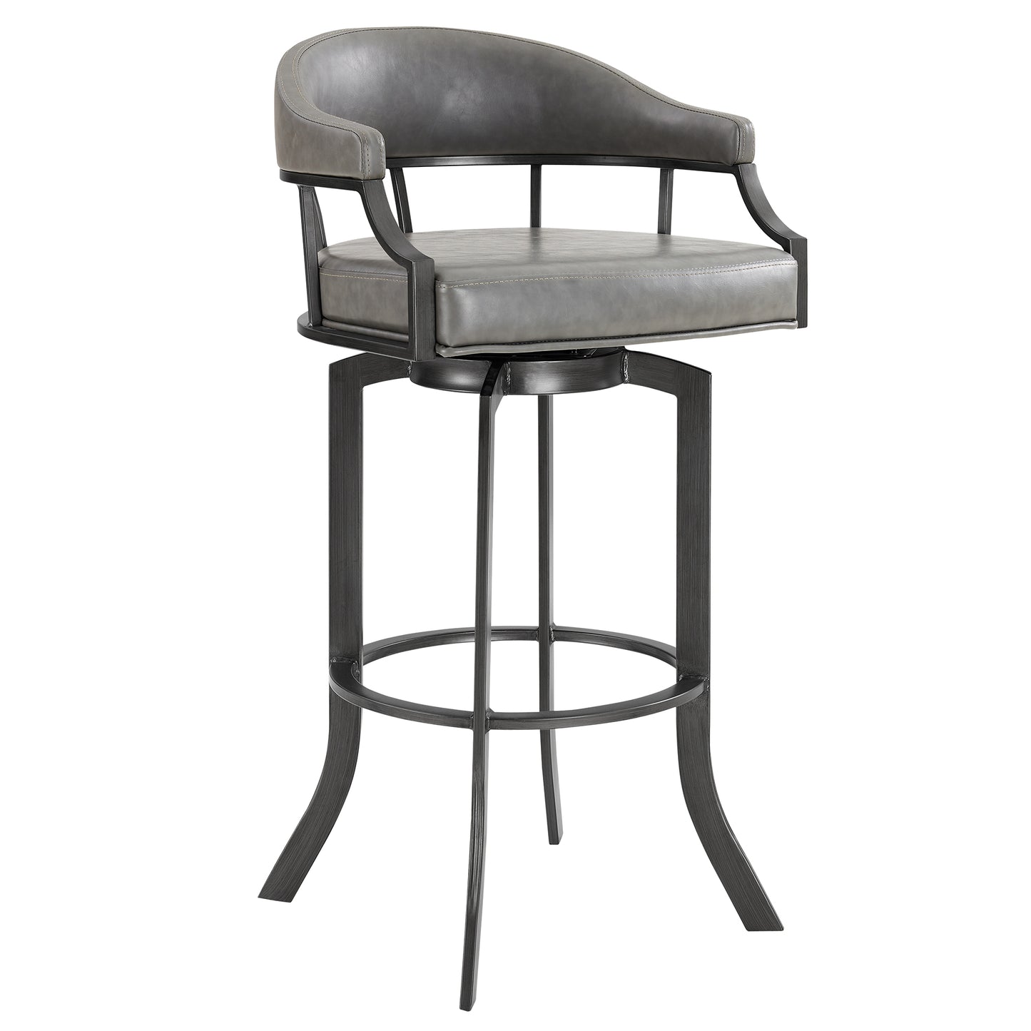 Pharaoh Swivel Bar Stool with Faux Leather and Metal Finish in Various Heights