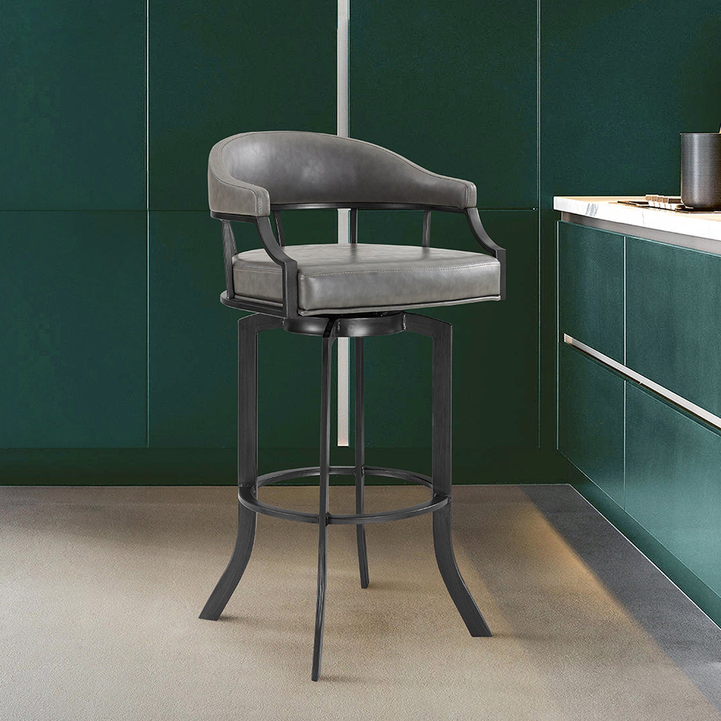 Pharaoh Swivel Bar Stool with Faux Leather and Metal Finish in Various Heights