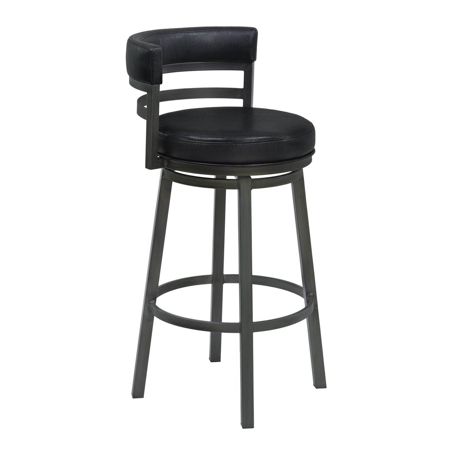 Titana 30" Bar Height Metal Swivel Barstool in Ford Black Pu and Mineral Finish