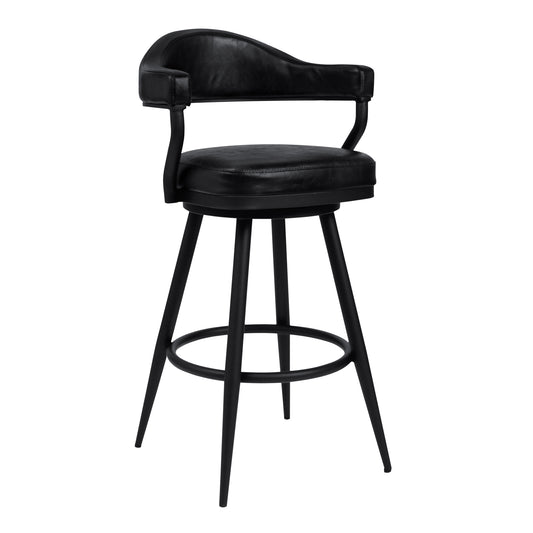 Amador 30" Bar Height Barstool in a Black Powder Coated Finish and Vintage Black Faux Leather