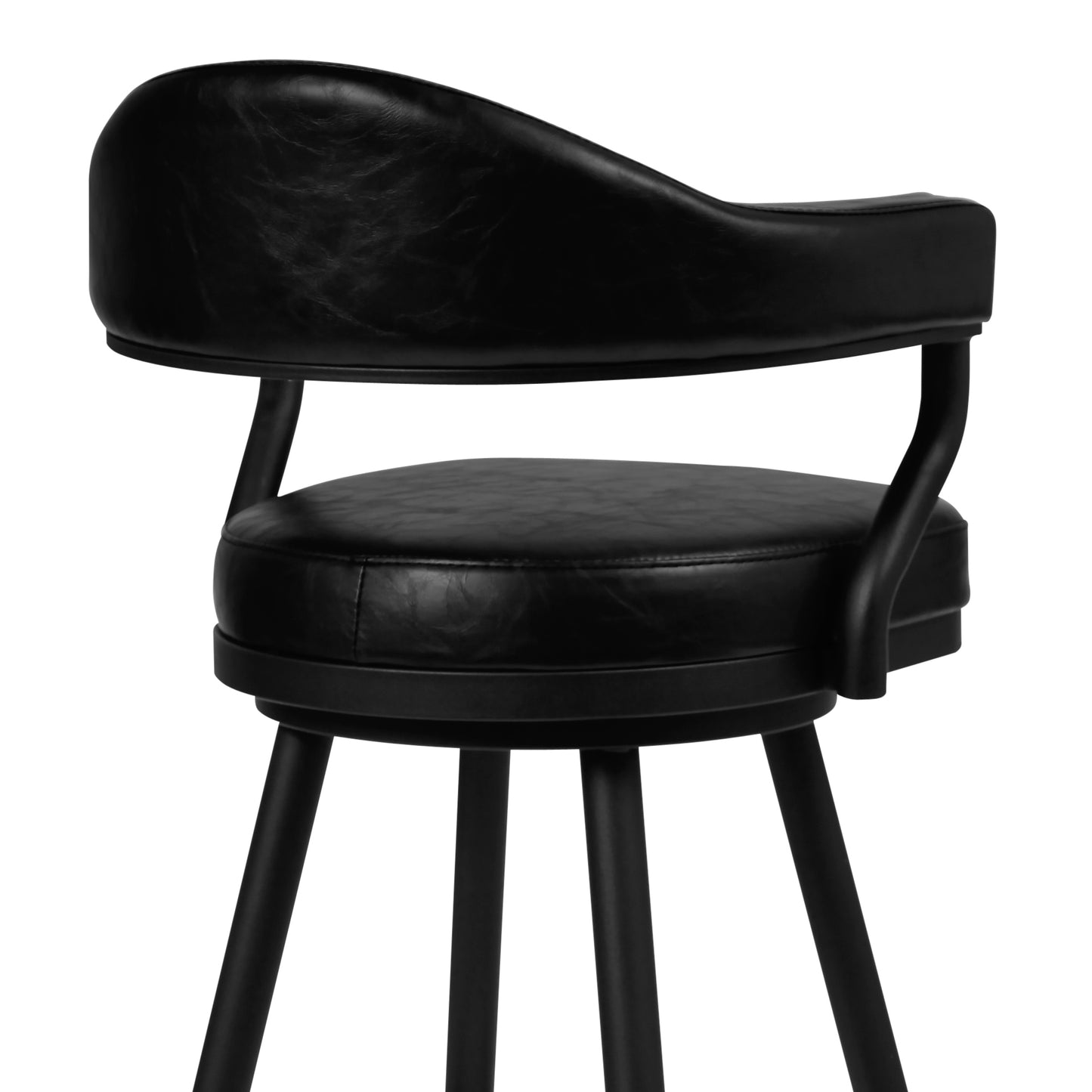 Amador 30" Bar Height Barstool in a Black Powder Coated Finish and Vintage Black Faux Leather