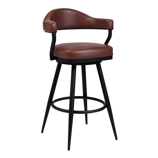 Amador 26" Counter Height Barstool in a Black Powder Coated Finish and Vintage Coffee Faux Leather