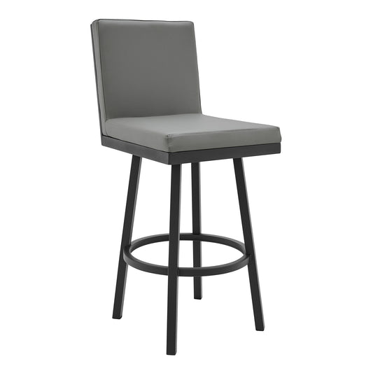 Rochester 30" Swivel Modern Black Metal and Gray Faux Leather Barstool