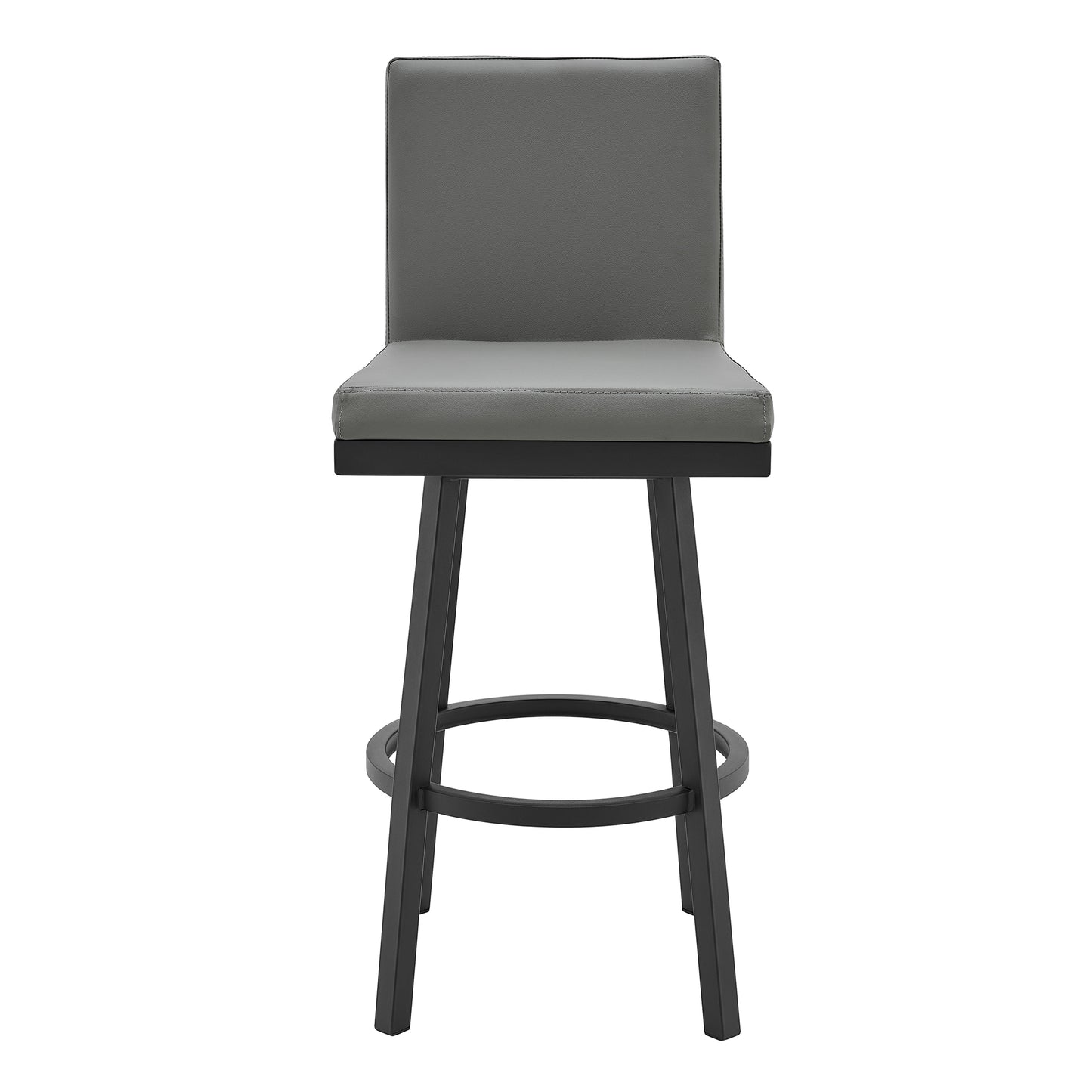 Rochester 30" Swivel Modern Black Metal and Gray Faux Leather Barstool