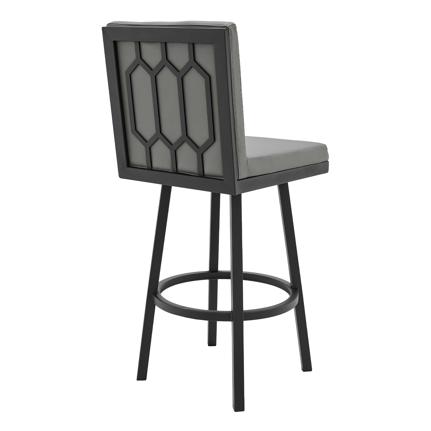 Rochester 30" Swivel Modern Black Metal and Gray Faux Leather Barstool