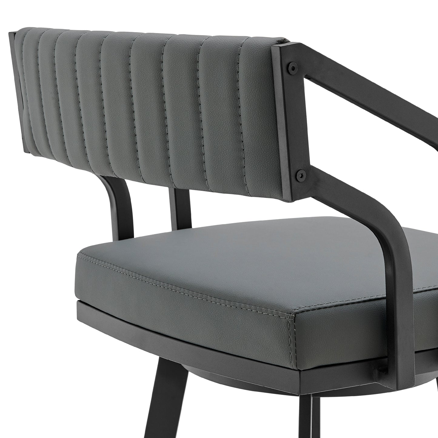 Scranton 26" Swivel Modern Black Metal and Slate Gray Faux Leather Barstool