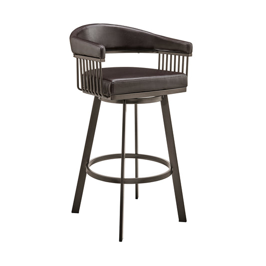 Bronson 29" Bar Height Swivel Bar Stool in Java Brown Finish and Chocolate Faux Leather