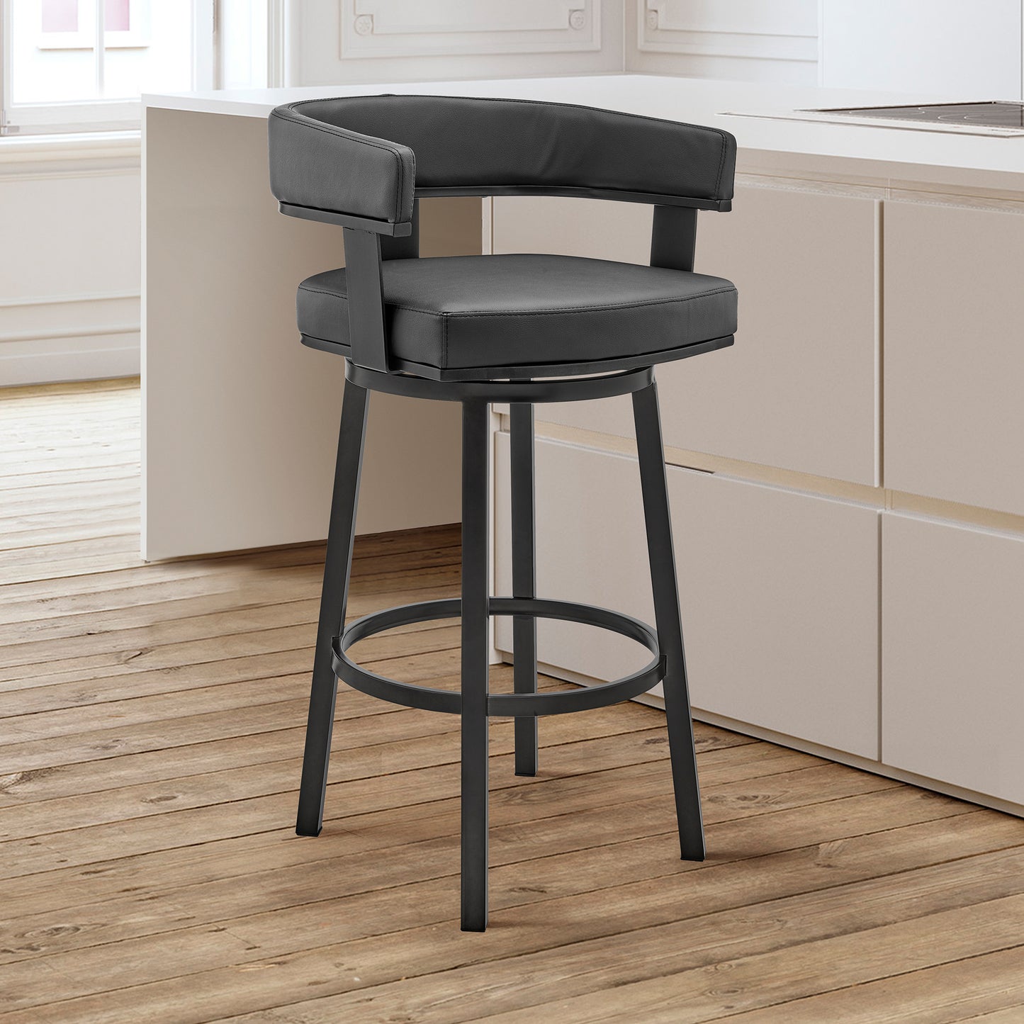 Lorin Swivel Bar Stool in Various Finishes and Faux Leather Options