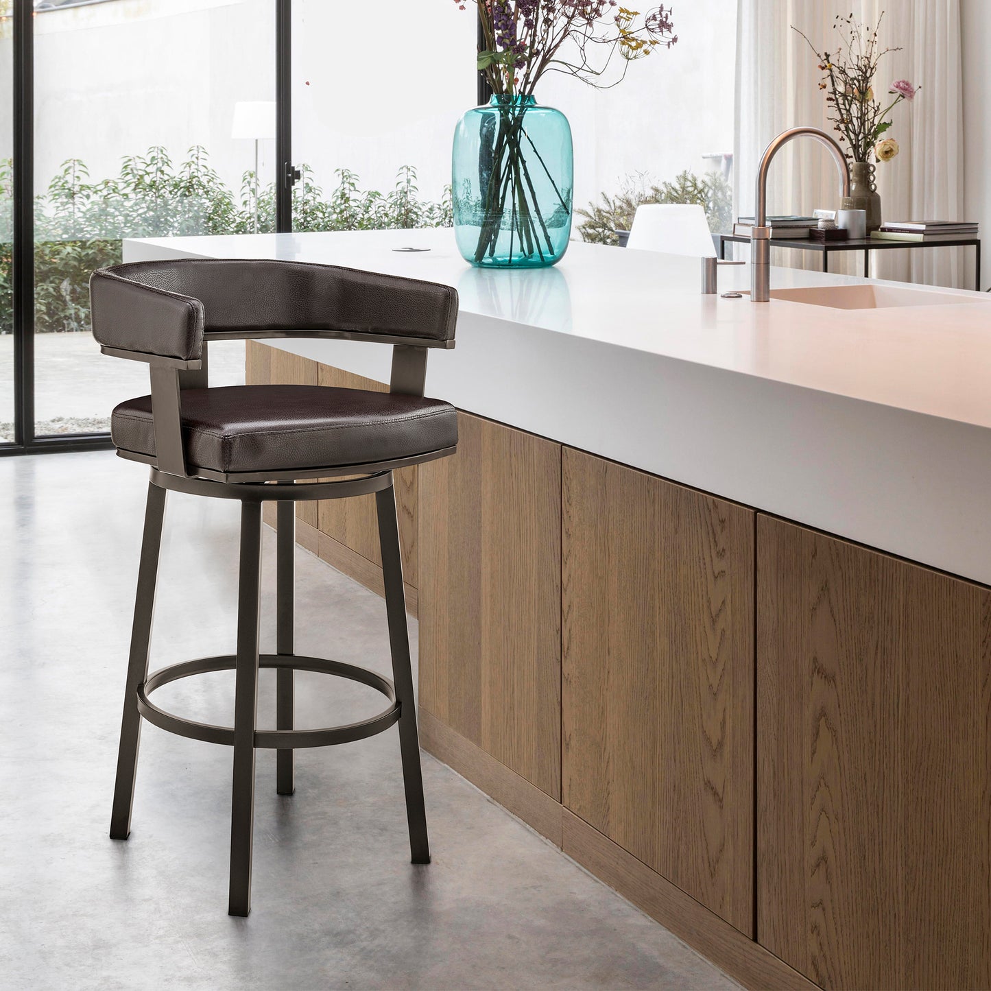 Cohen 30" and 26" Faux Leather and Brushed Stainless Steel Swivel Bar Stool Collection