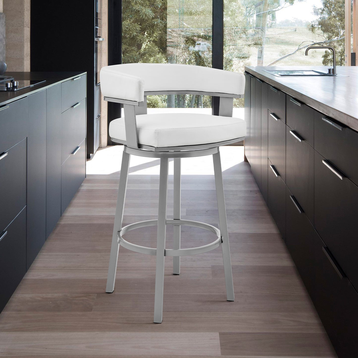 Lorin Swivel Bar Stool in Various Finishes and Faux Leather Options