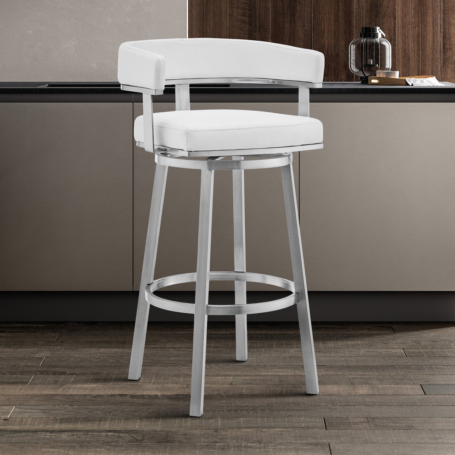 Lorin Swivel Bar Stool in Various Finishes and Faux Leather Options