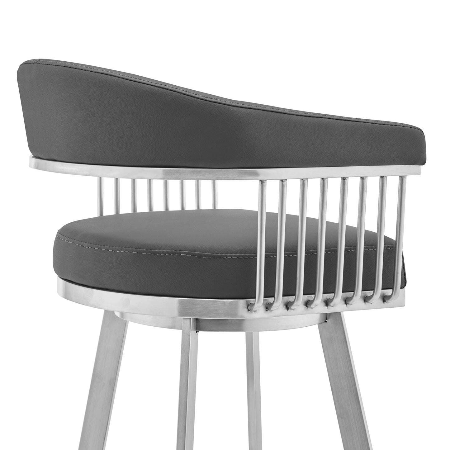 Bronson 29" Gray Faux Leather and Brushed Stainless Steel Swivel Bar Stool