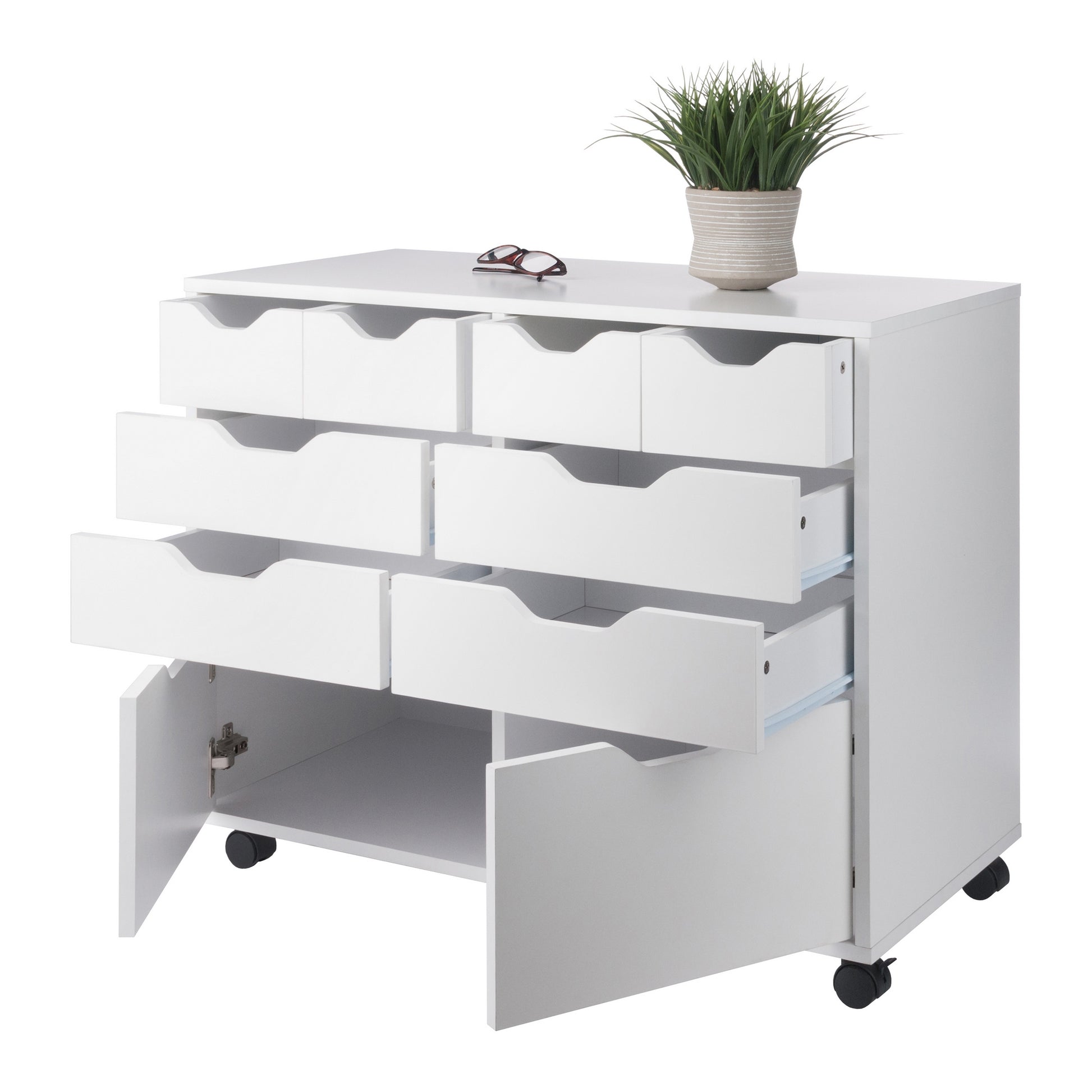 Halifax Bins & Drawers Multi-Storage Wide Mobile Cabinet, White